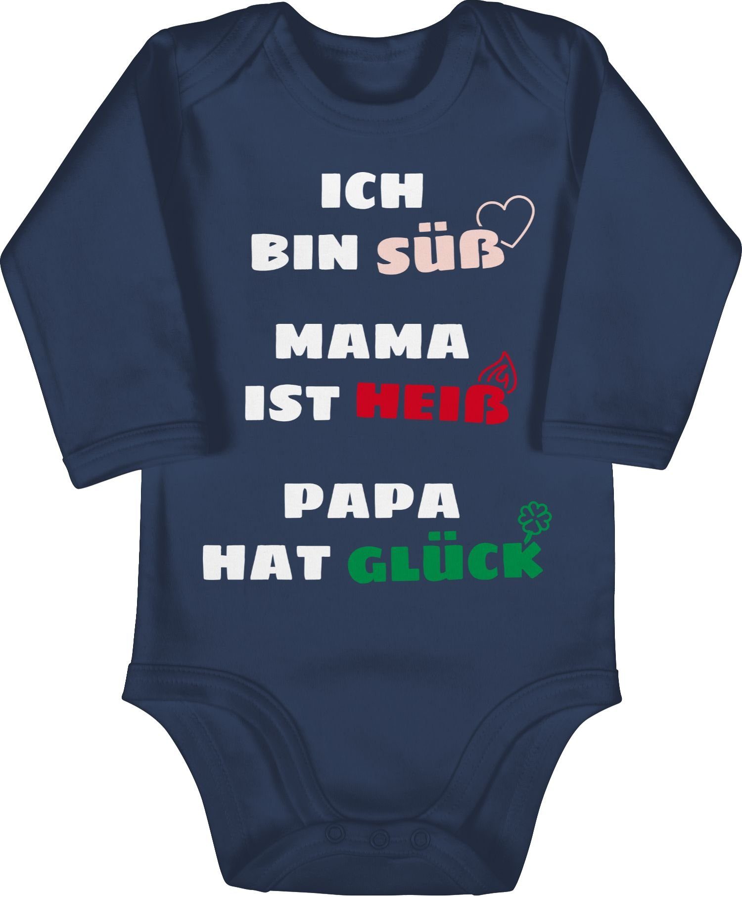 Shirtracer Shirtbody Ich bin süß Mama ist heiß Papa hat Glück Strampler Baby Mädchen & Junge 2 Navy Blau