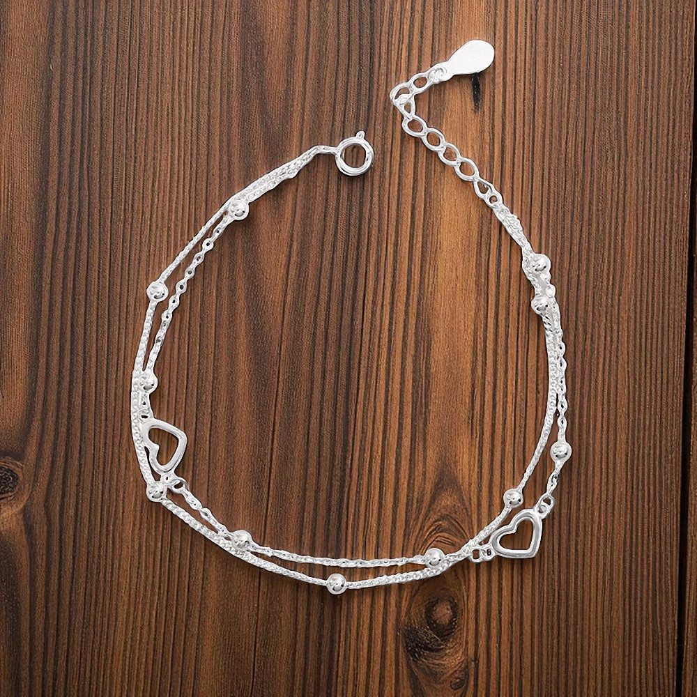 Taffstyle Silberarmband 925 Sterling Silber Damen Armband mit Herzen & Kugeln verstellbar (Wunderschönes Filigranes Damen Armband 925 Echt Silber mit Herz-Design)
