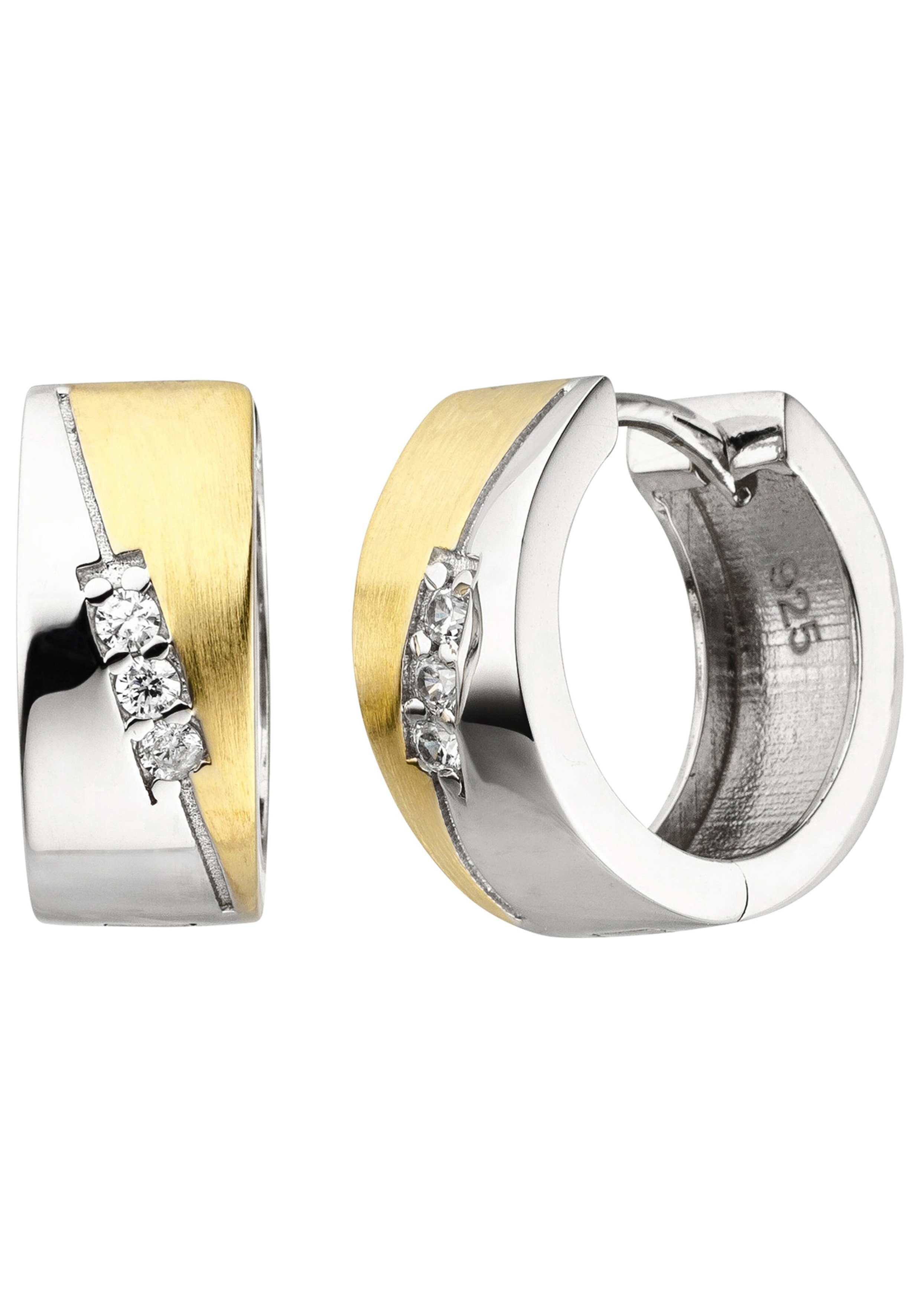 JOBO Paar Creolen, 925 Silber bicolor vergoldet mit 6 Zirkonia günstig online kaufen