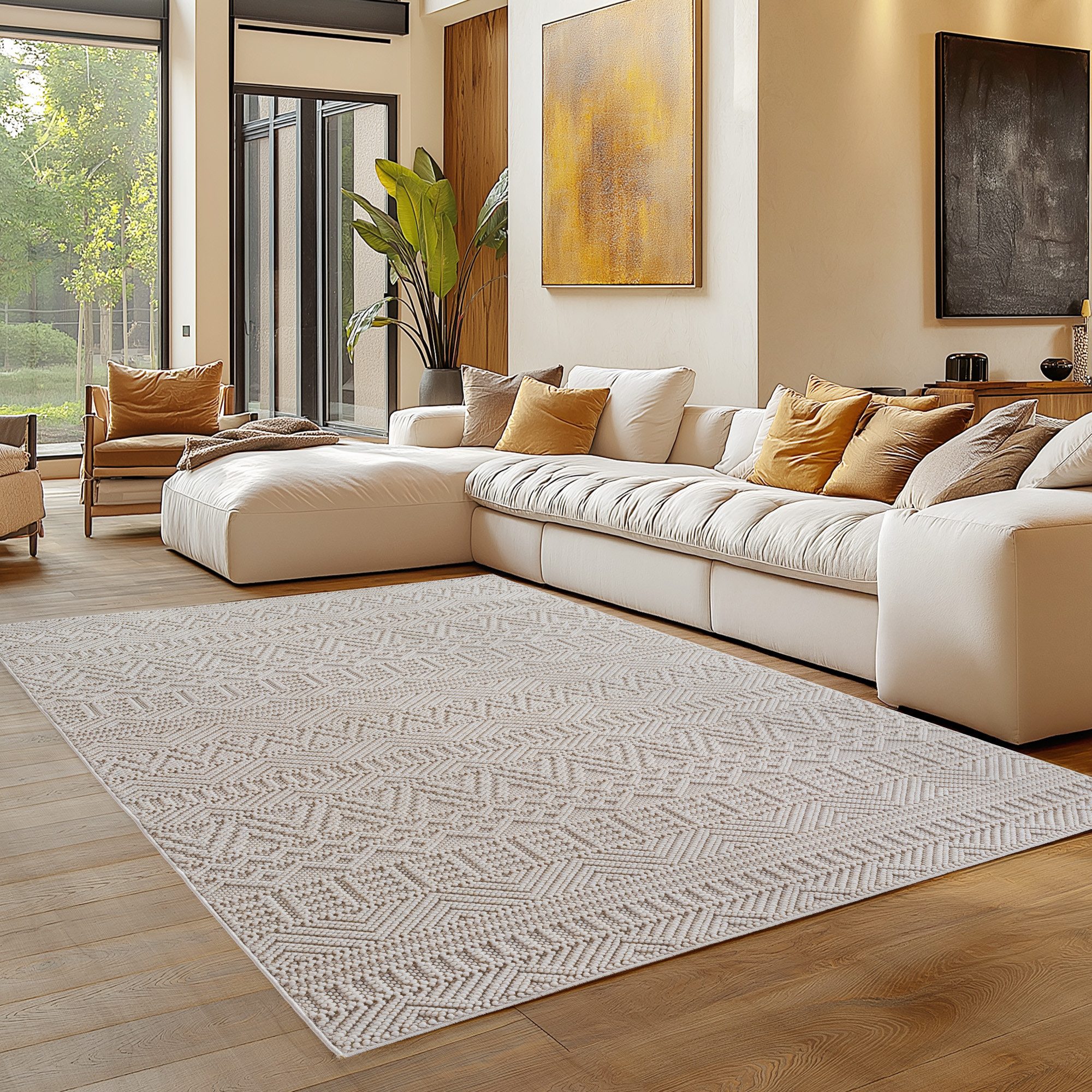 Carpettex Designteppich Einfarbig Boucle Loop, Creme-3, Gr. Rechteckig