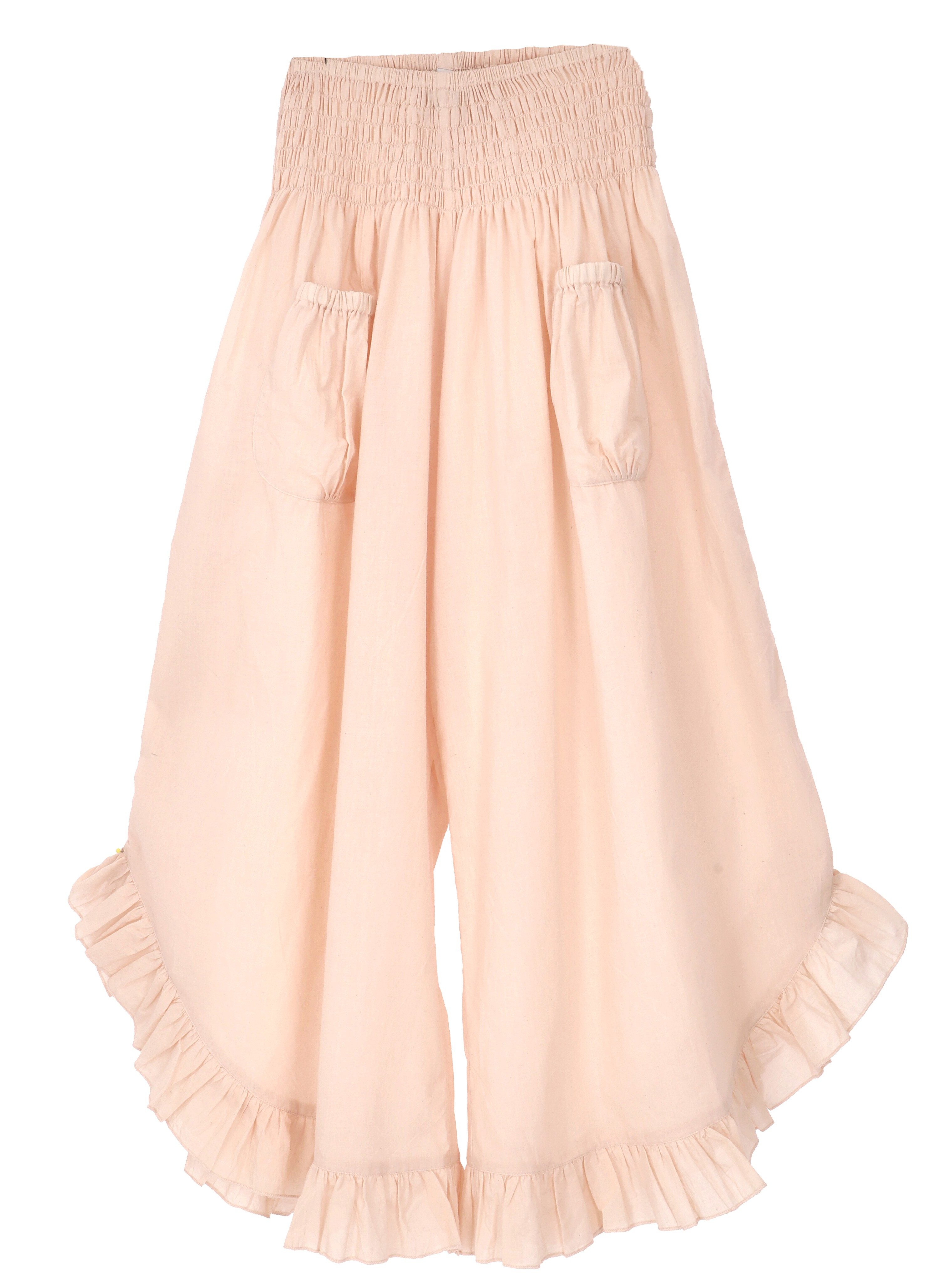 Guru-Shop Relaxhose Weite Hose mit Rüschen aus Baumwolle, Boho Hose.. alternative Bekleidung