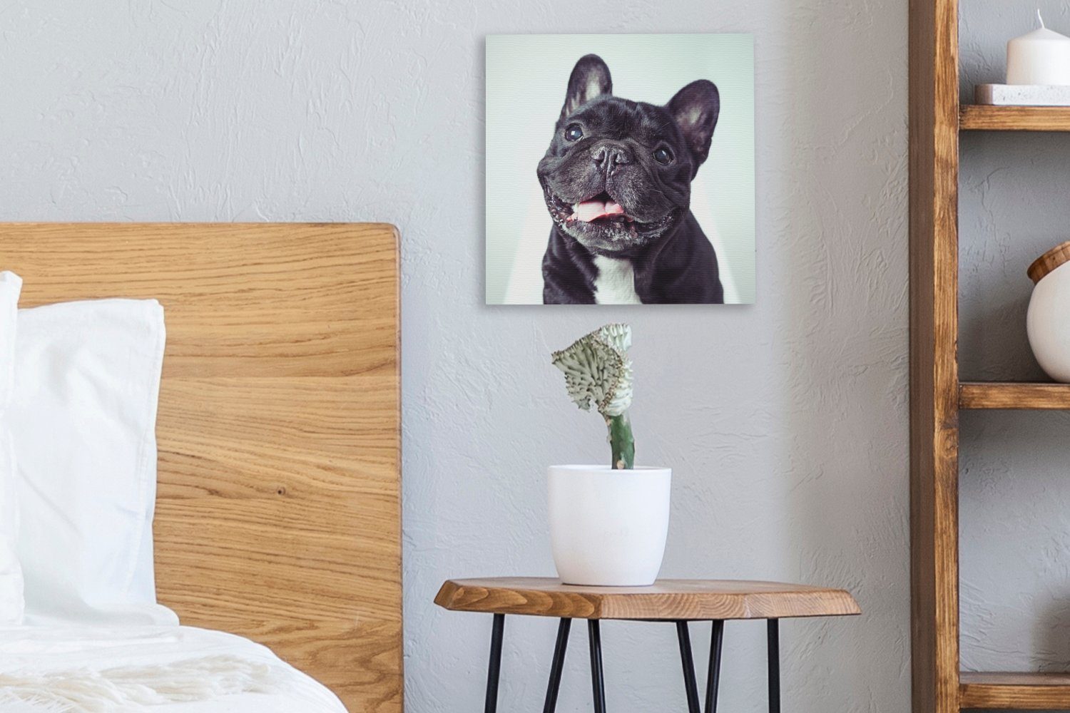 Wohnzimmer Bulldogge (1 Leinwand Stuhl, Schwarz für - - Bilder Französische Schlafzimmer Leinwandbild OneMillionCanvasses® St),