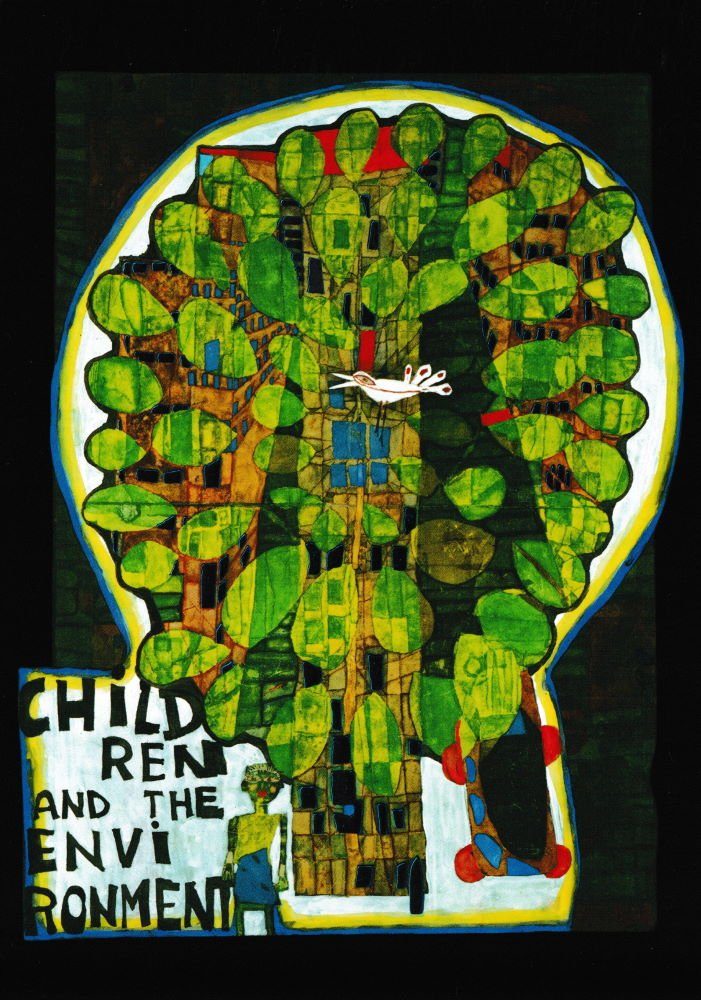 Postkarte Kunstkarte Hundertwasser "CHILDREN AND THE ENVIRONMENT"