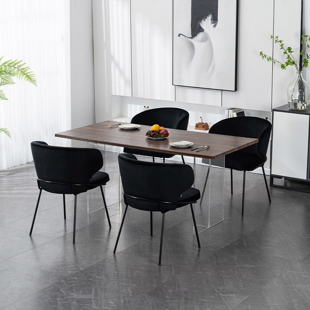 HOME DELUXE Esszimmerstuhl Samt Stuhl Beige AMARA (79 x 55 x 59 cm, 1 St), weiche Polsterung I Küchenstuhl, Polsterstuhl
