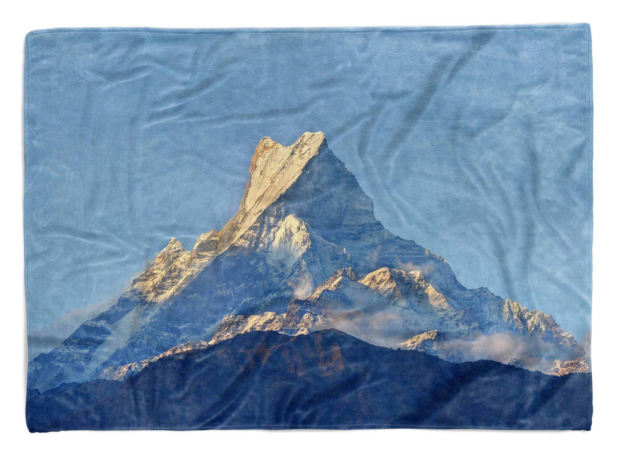 Art mit Kuscheldecke Bergspitze, Handtücher Sinus Baumwolle-Polyester-Mix Blau Fotomotiv Handtuch Berggipfel Strandhandtuch Saunatuch Handtuch (1-St),