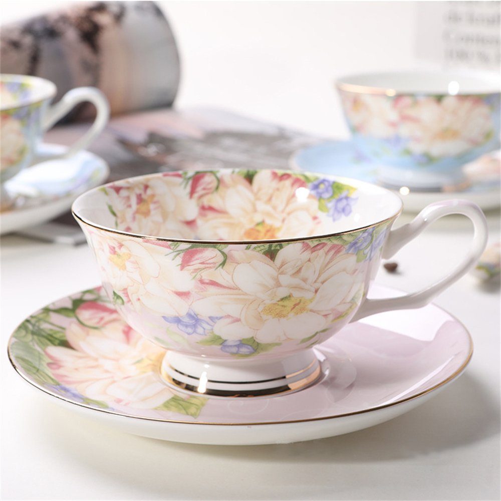 Dekorative Kaffeeservice Kaffeetassen-Set aus feinem Porzellan im europäischen Stil, Keramik (1-tlg) rosa