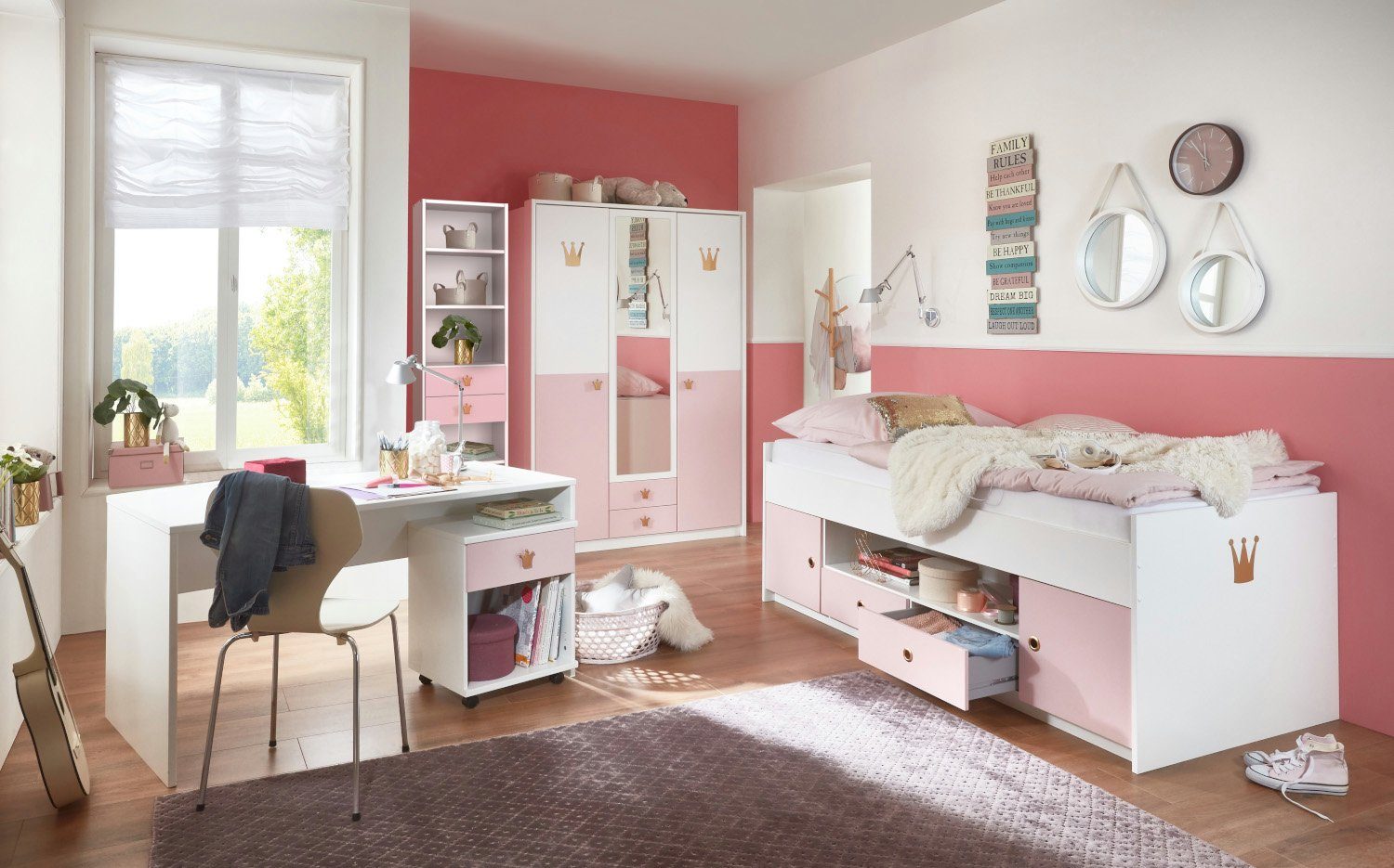 Wimex Jugendzimmer-Set Cindy, (Komplett Set, 5-St., Kleiderschrank,  Funktionsbett, Schreibtisch), Made in Germany, Kleiderschrank mit Soft Close
