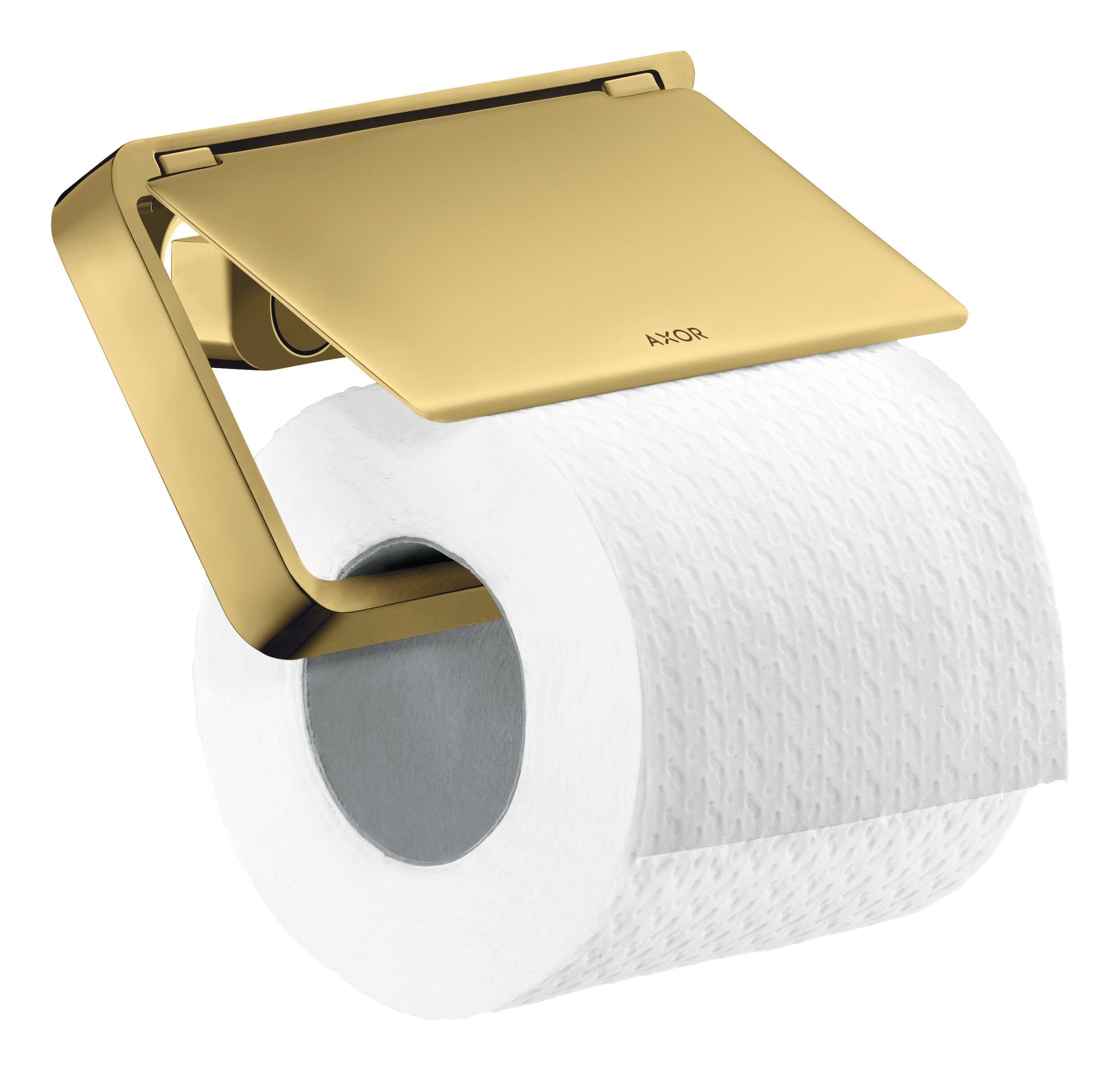 hansgrohe Toilettenpapierhalter Axor Universal Softsquare, Toilettenpapierhalter mit Deckel - Polished Gold Optic