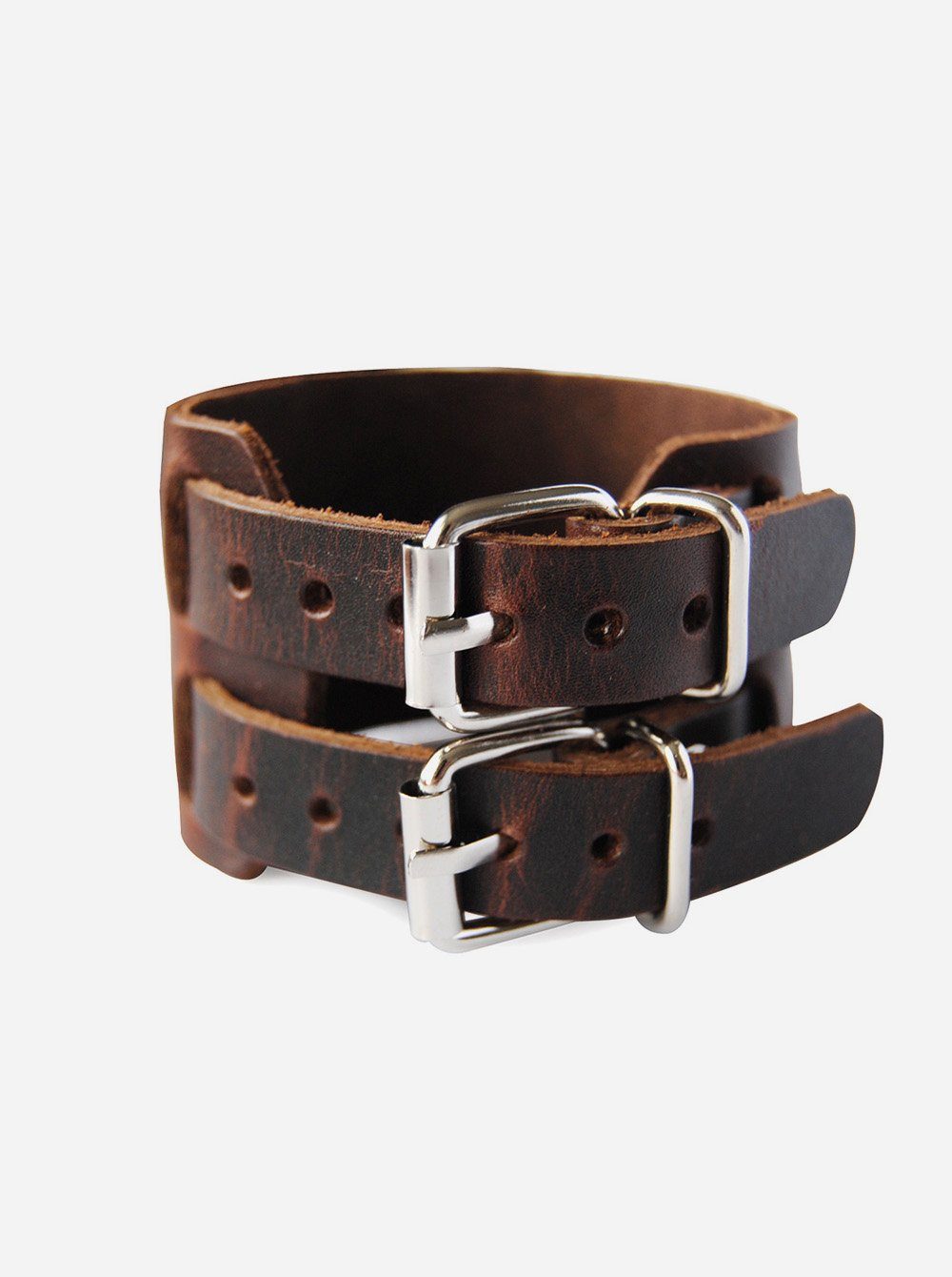 axy Lederarmband Herrenarmband Breite Leder Armband, aus Echtleder, Dual-Gürtelschnallen (Doppelverschluss) – Bild 2 von 3