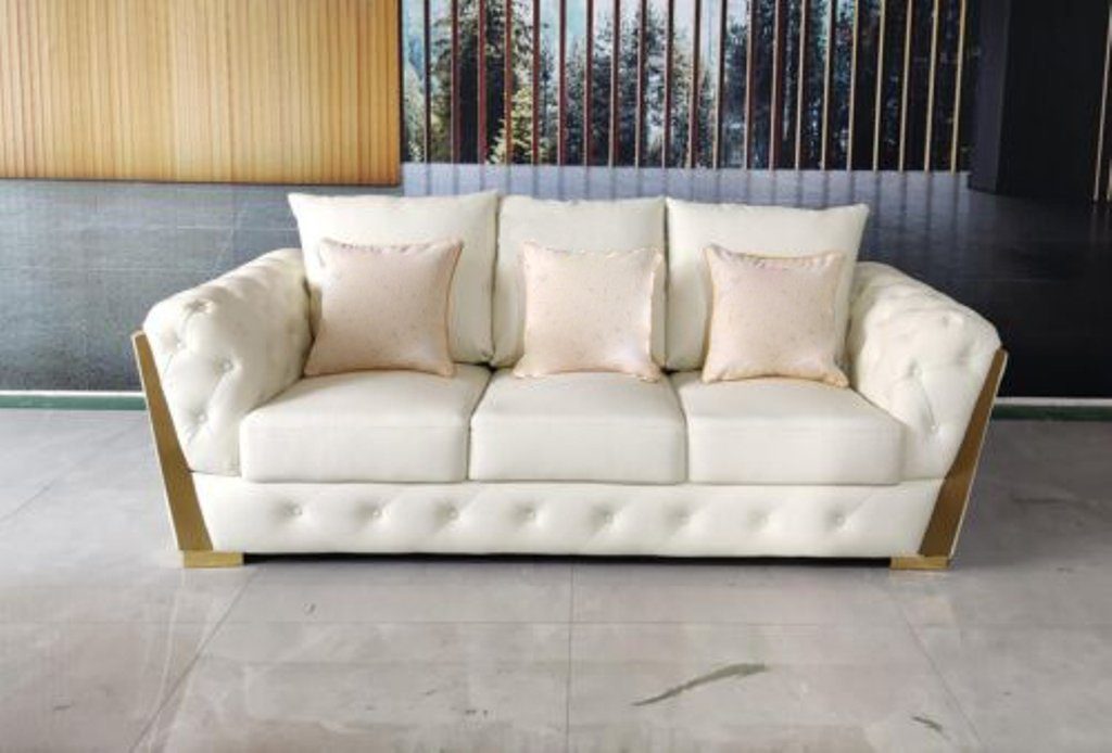 JVmoebel Sofa Moderner Luxus Dreisitzer mit Edelstahlfüßen Chesterfield Neu, Made in Europe