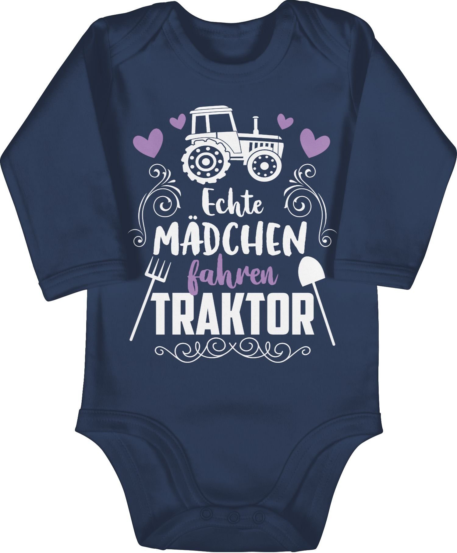 Traktor 1 weiß Blau Bagger - Mädchen Echte und fahren Traktor Shirtbody Co. Shirtracer Baby Navy