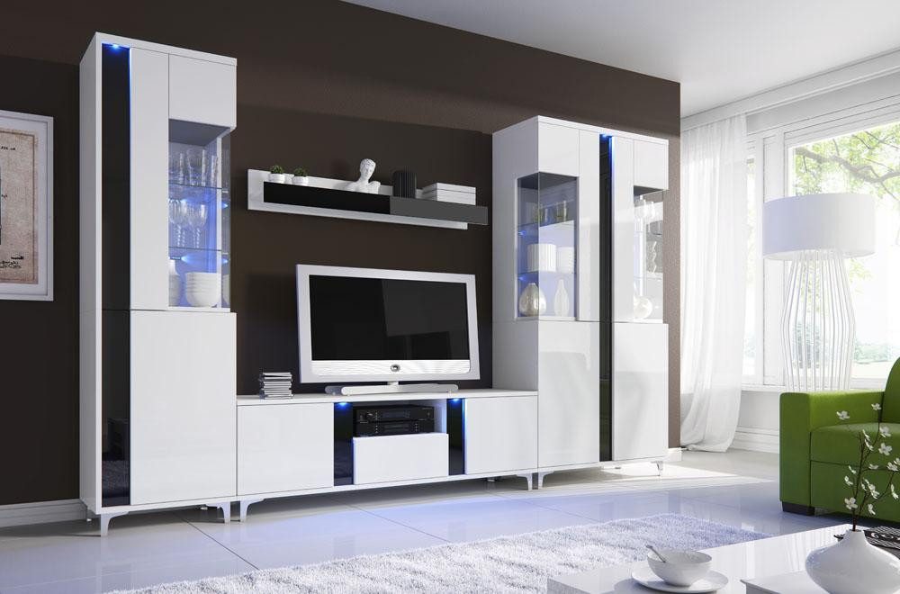 Xlmoebel Wohnwand Hochglanz Wohnmöbel mit Schrank, Vitrine und Sideboard, (3-St., RTV + 2x Vitrine), Hergestellt in Europa