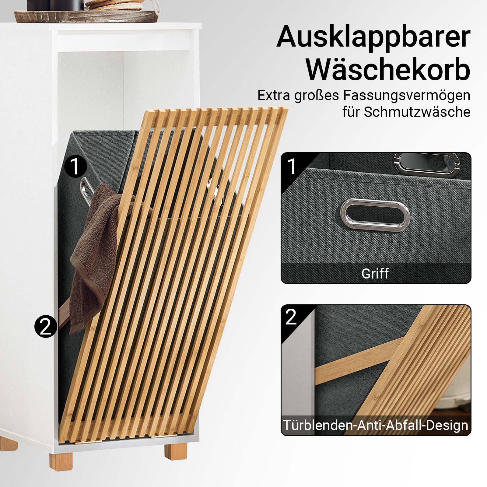 SoBuy Wäscheschrank BZR126, Badezimmerschrank mit Wäschekorb Badmöbel Badezimmer Badschrank mit Wäschesack Wäschetruhe Wäschesammler Wäschekorb – Bild 5 von 5