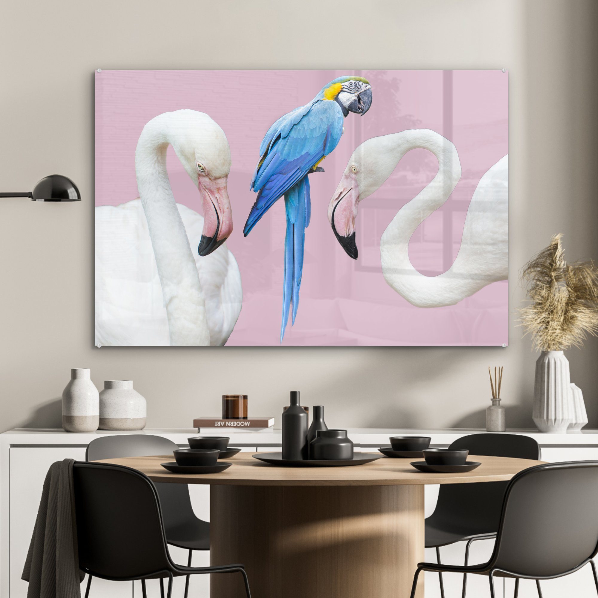 Wohnzimmer Schlafzimmer Acrylglasbilder (1 Acrylglasbild Papagei - St), - Tiere Flamingo - & Abstrakt, MuchoWow