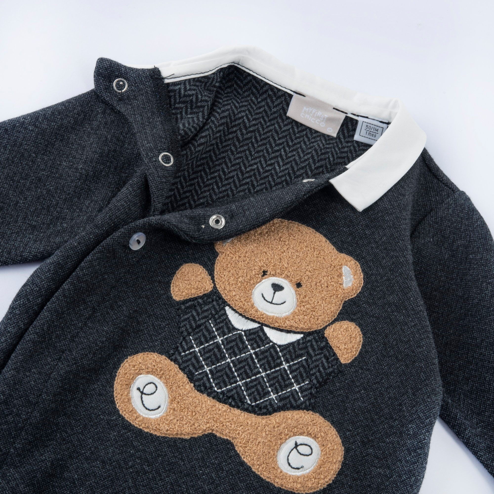 Chicco Strampler Strampler (1-tlg) Chicco Baby Strampler mit Bären-Applikation, Grau, Jungen