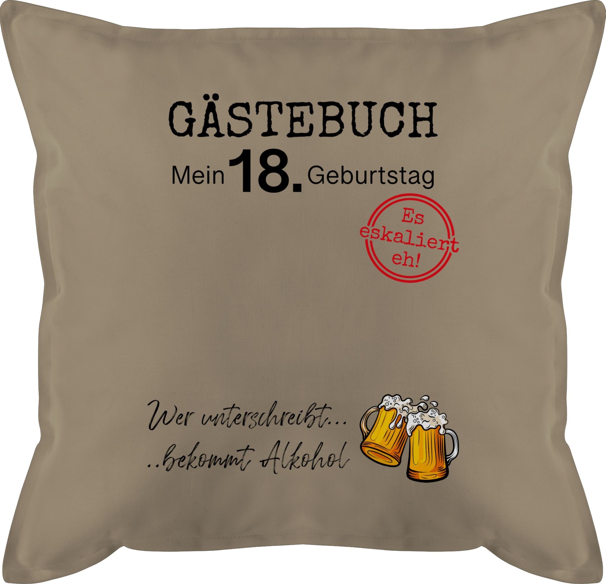 Shirtracer Dekokissen Gästebuch 18. Geburtstag, 18. Geburtstag Kissen 3 Beige