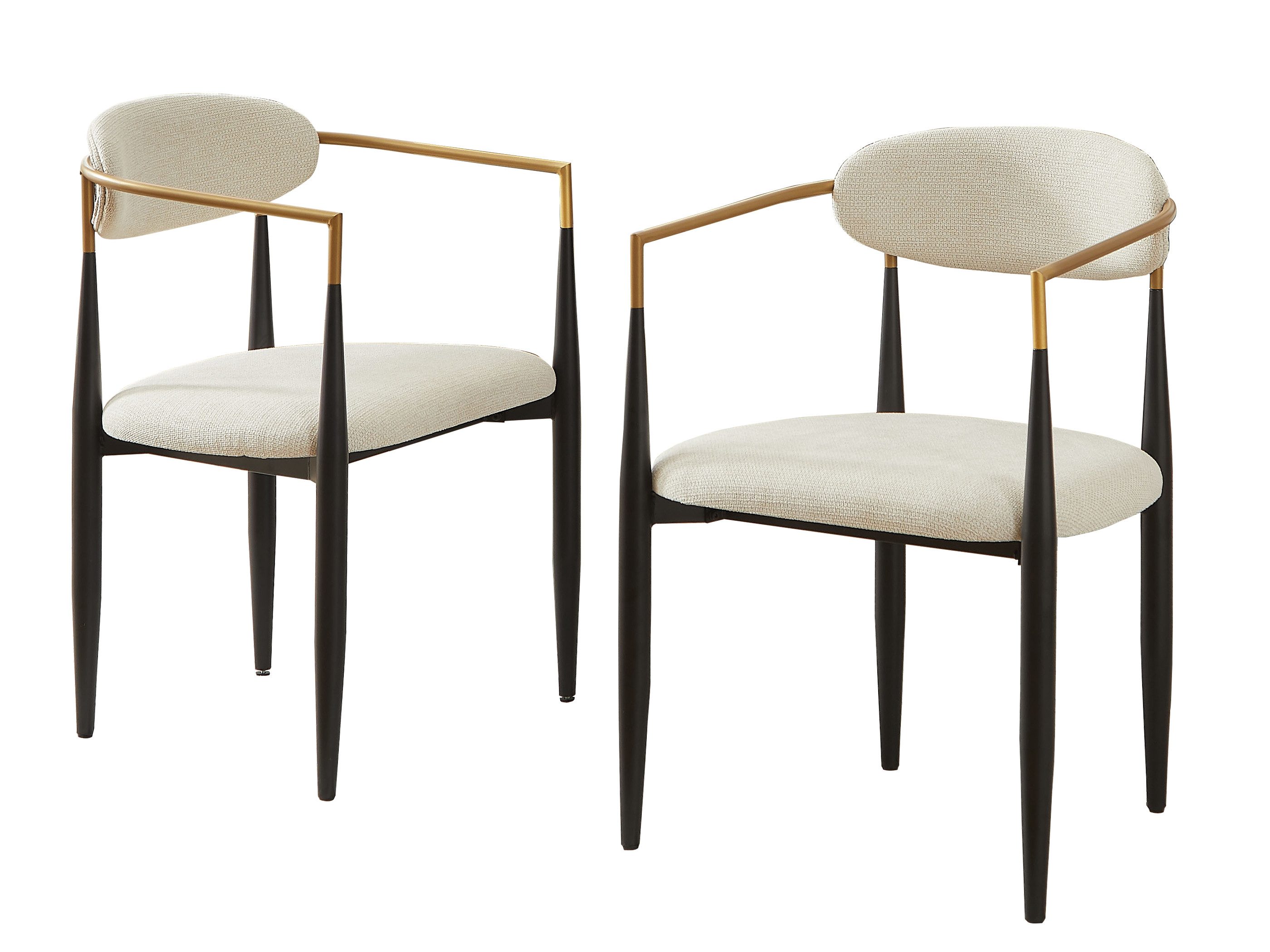 SeedWave Esszimmerstuhl 2er Set Küchenstuhl aus Metallgestell, mit Armlehnen & Sitzkissen, Sessel mit geschwungener Rückenlehne