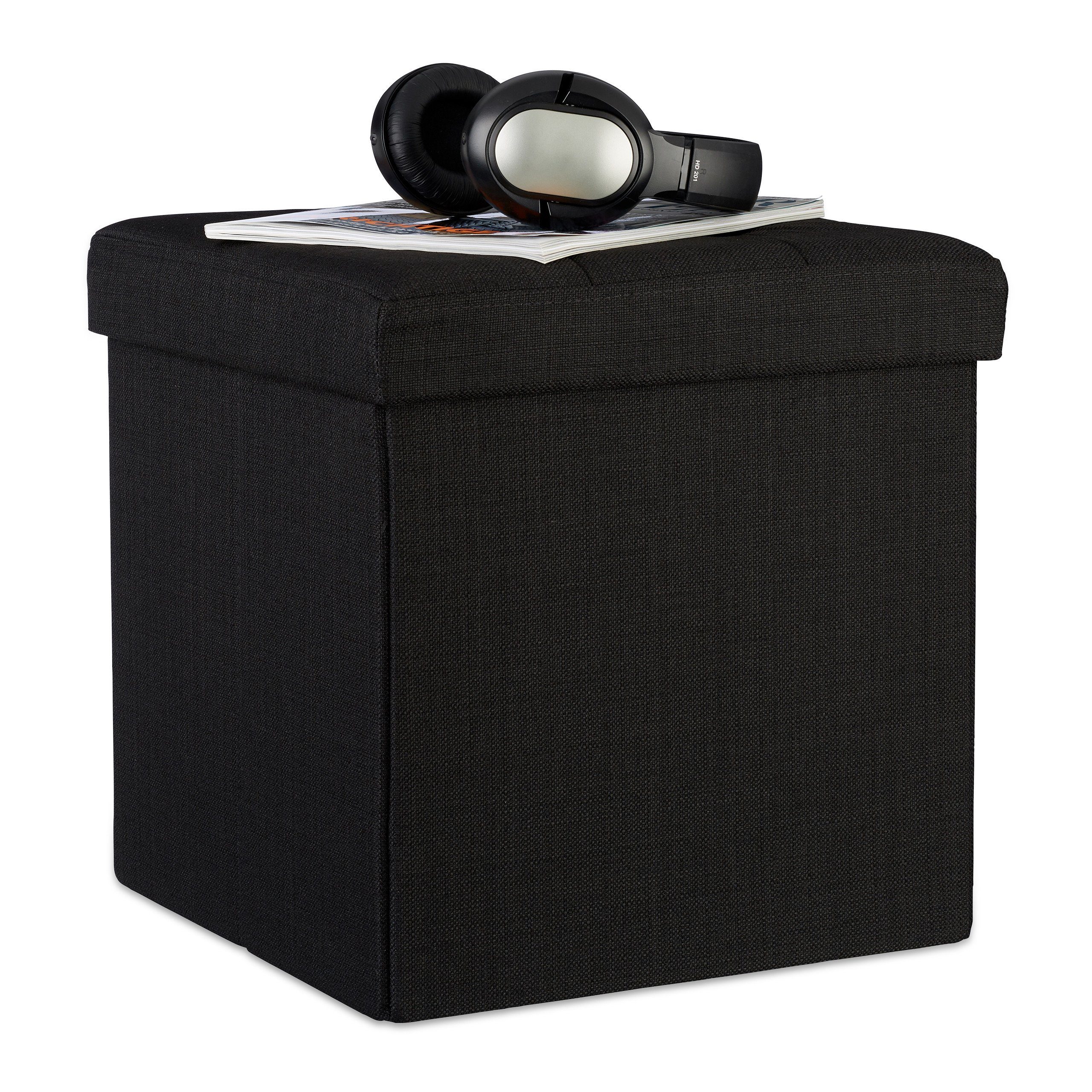relaxdays Stauraumhocker Faltbarer Sitzhocker mit Stauraum Leinen, schwarz günstig online kaufen