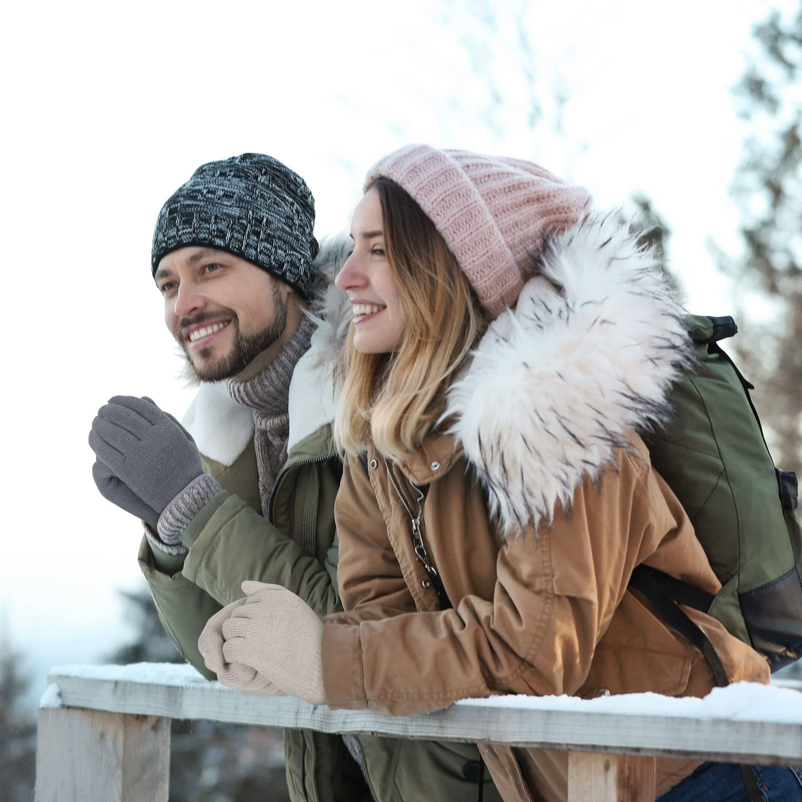 Cachito Strickhandschuhe Winterhandschuhe Touchscreen Vollfinger Handschuhe für Unisex (Rutschfest und Verdickt) Ideal für Damen Herren Radfahren Outdoor