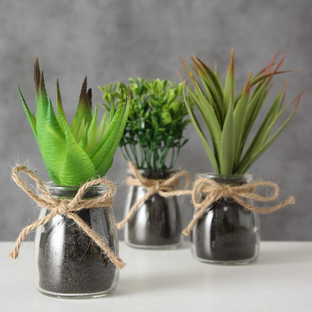 3 x Kunstpflanze im Topf Badezimmer Tisch Deko künstliche Zimmerpflanze Pflanzen 