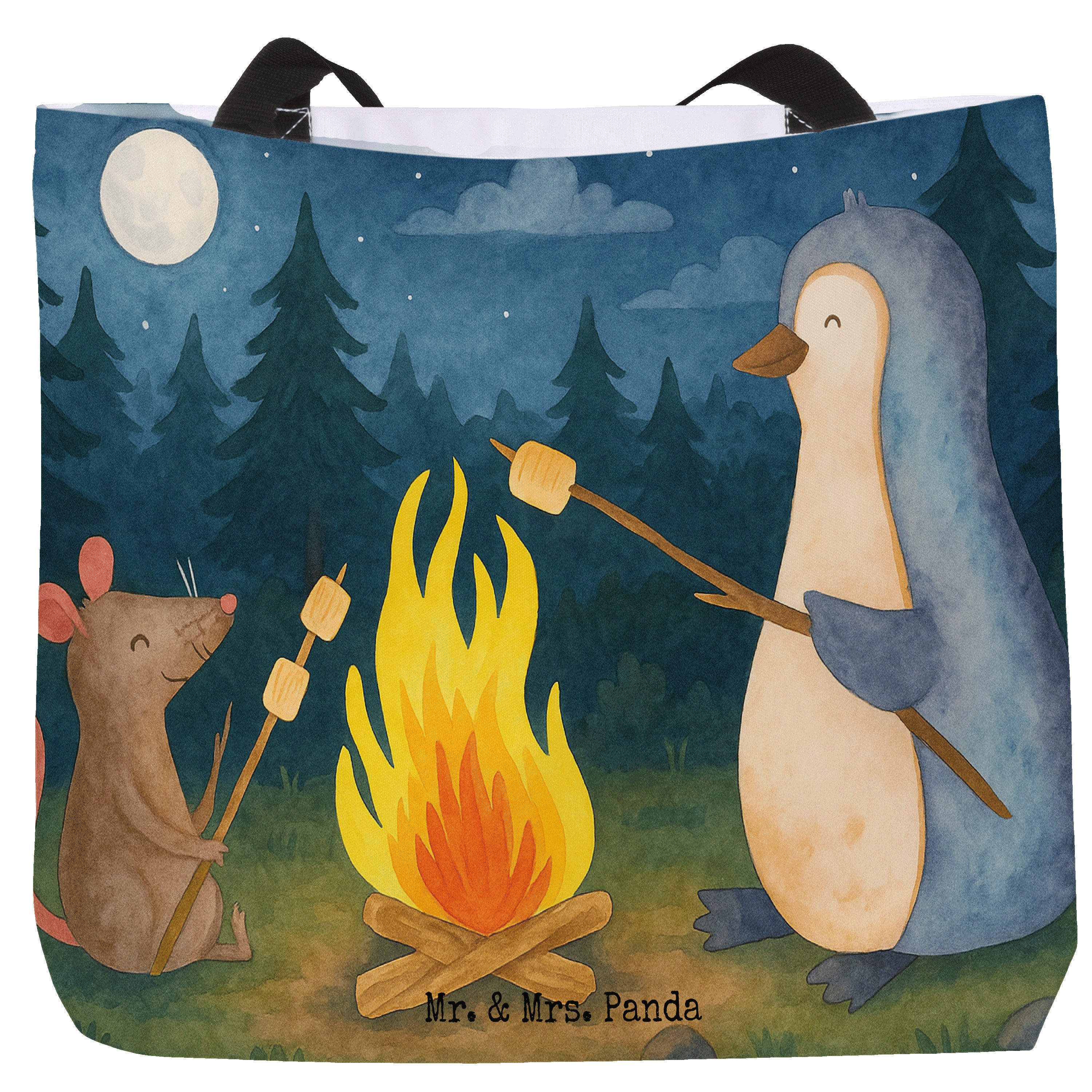 Shopper Pinguin Lagerfeuer Design, Tote Bag, Weiß, Reisetasche, Tasche, Lapto