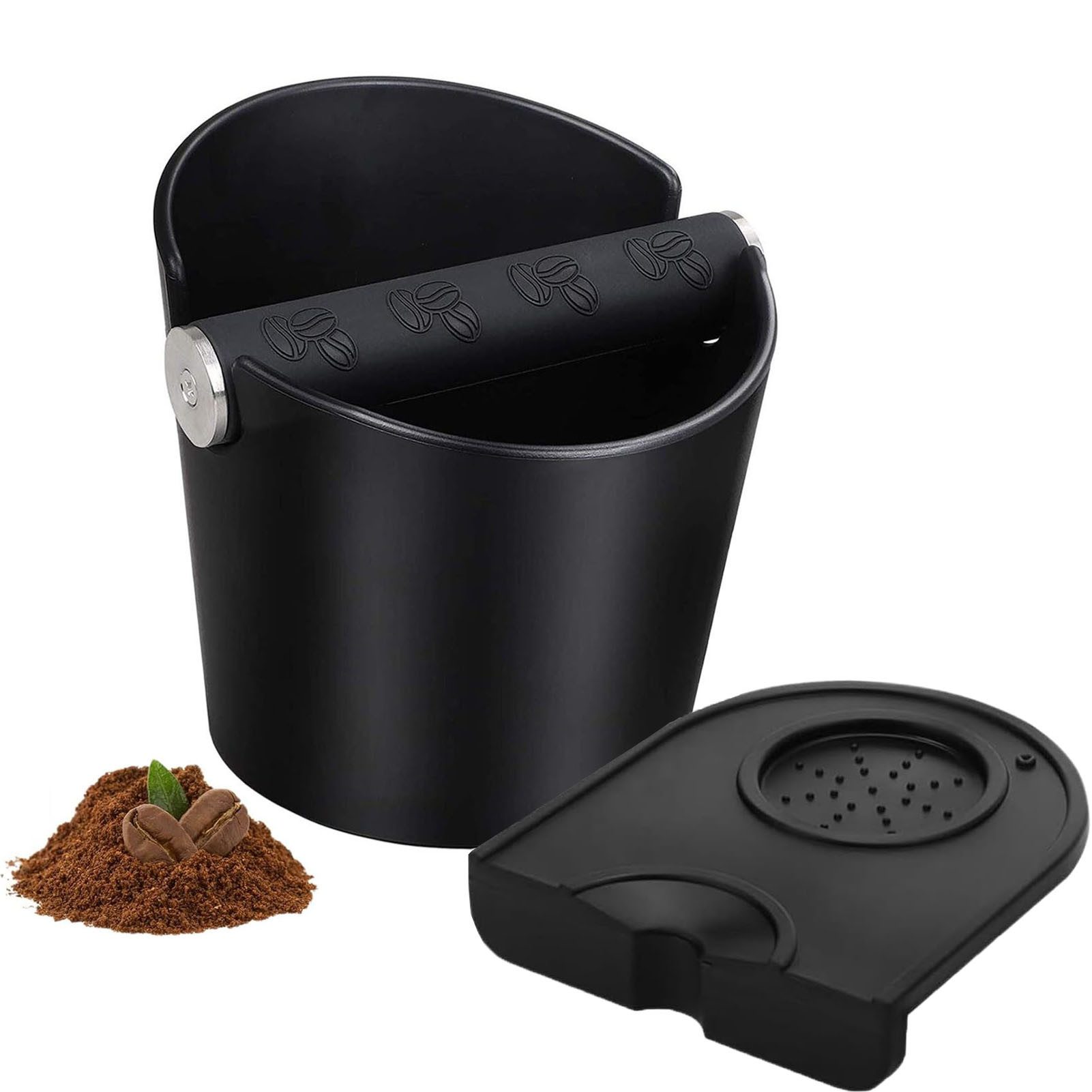SURFOU Tischrestebehälter Abklopfbehälter für Siebträger Zubehör KnockBox Barista Kaffee Zubehör, mit herausnehmbarer Metallstange und tampermatte, leicht zu reinigen