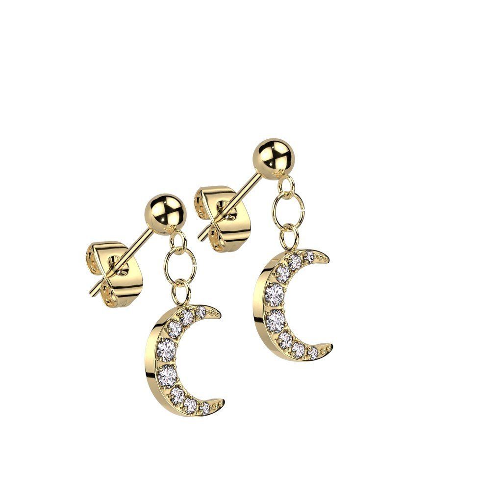 Ohrstecker-Set Ohrstecker mit kristallbesetztem Mond-Anhänger Edelstahl Damen - Gold