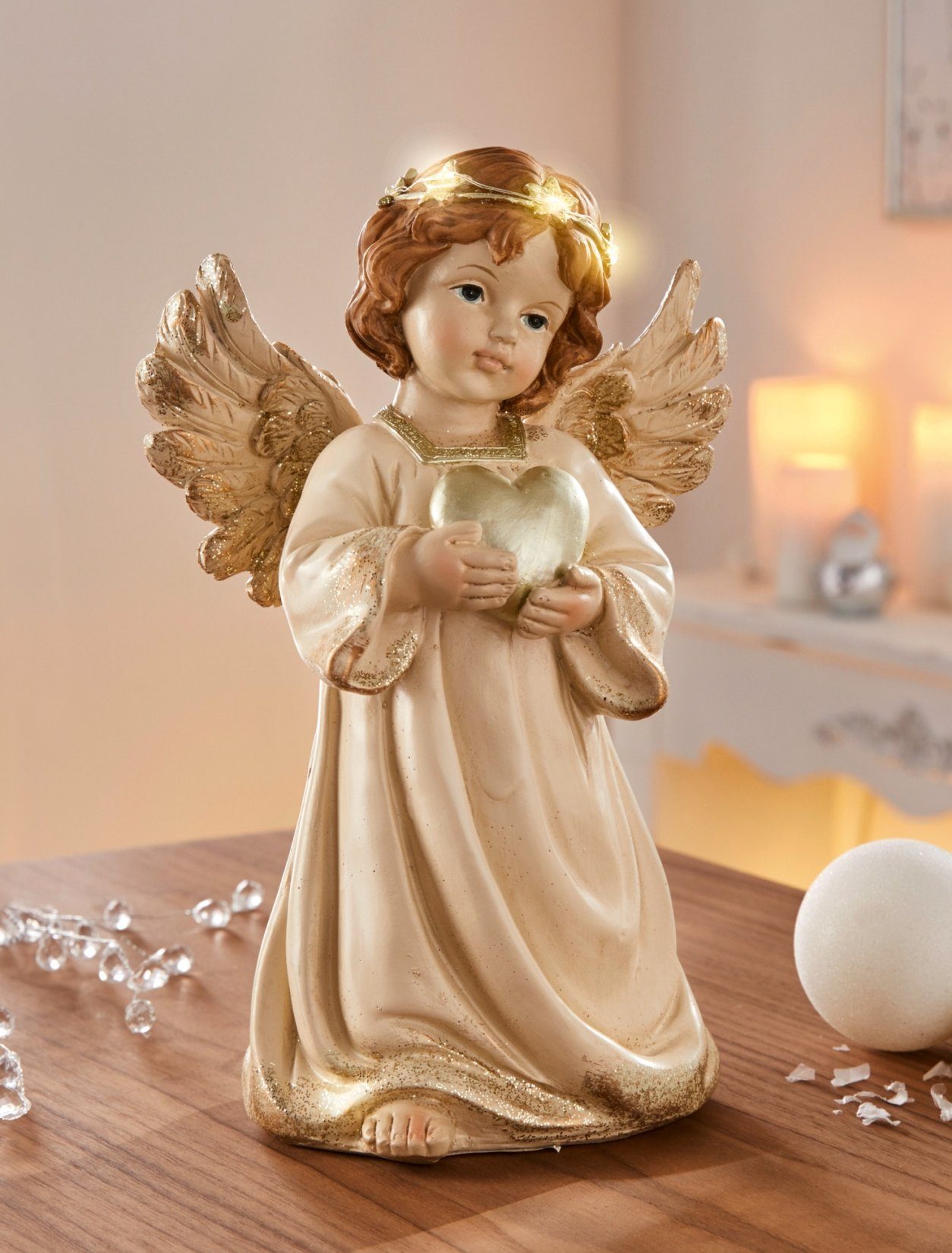 Dekoleidenschaft LED-Dekofigur Engel christliche St), in gold / Weihnachtsdeko creme (1 \