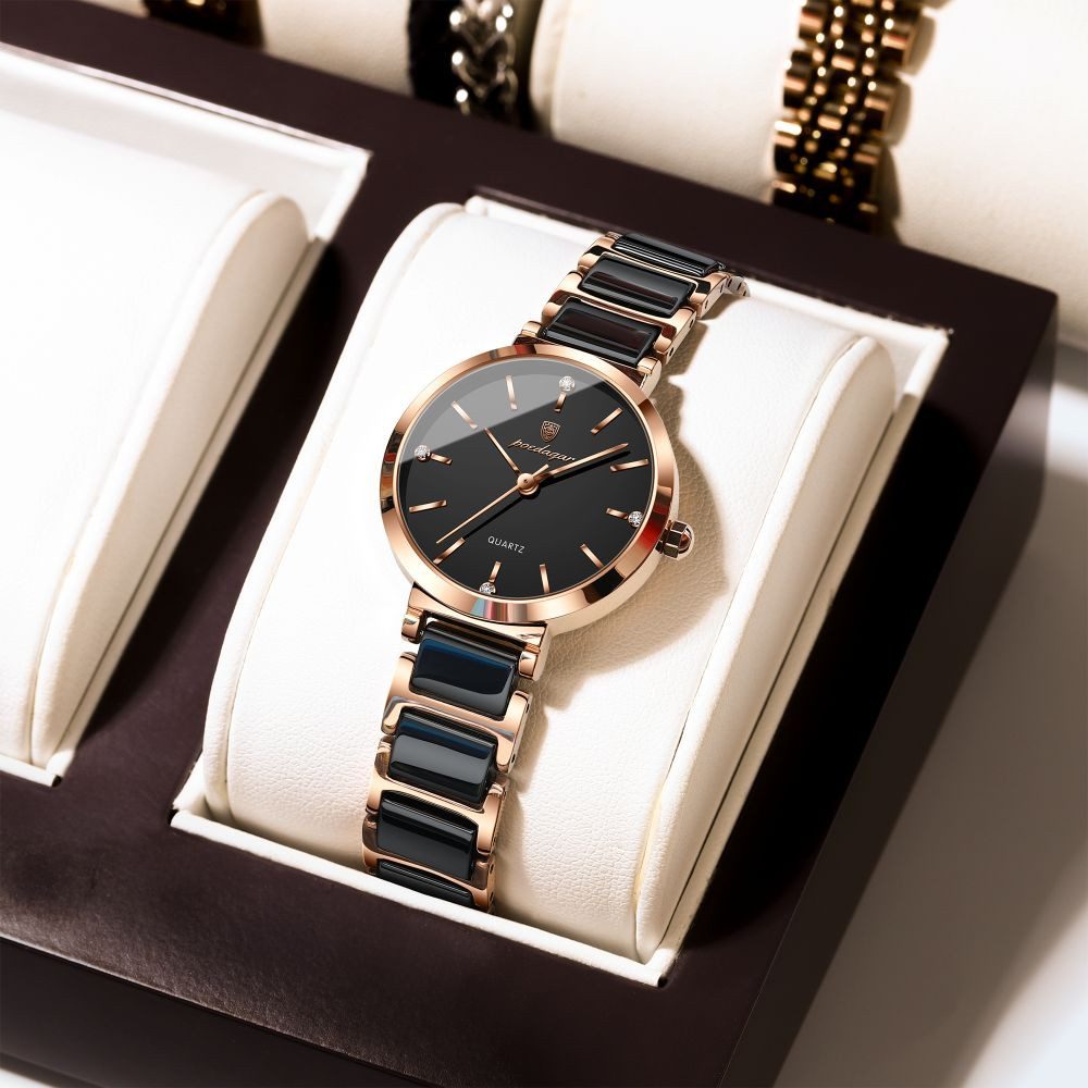POEDAGAR Quarzuhr 505 Poedagar Damenuhr Keramik Rosegold Schwarz Bi-Color