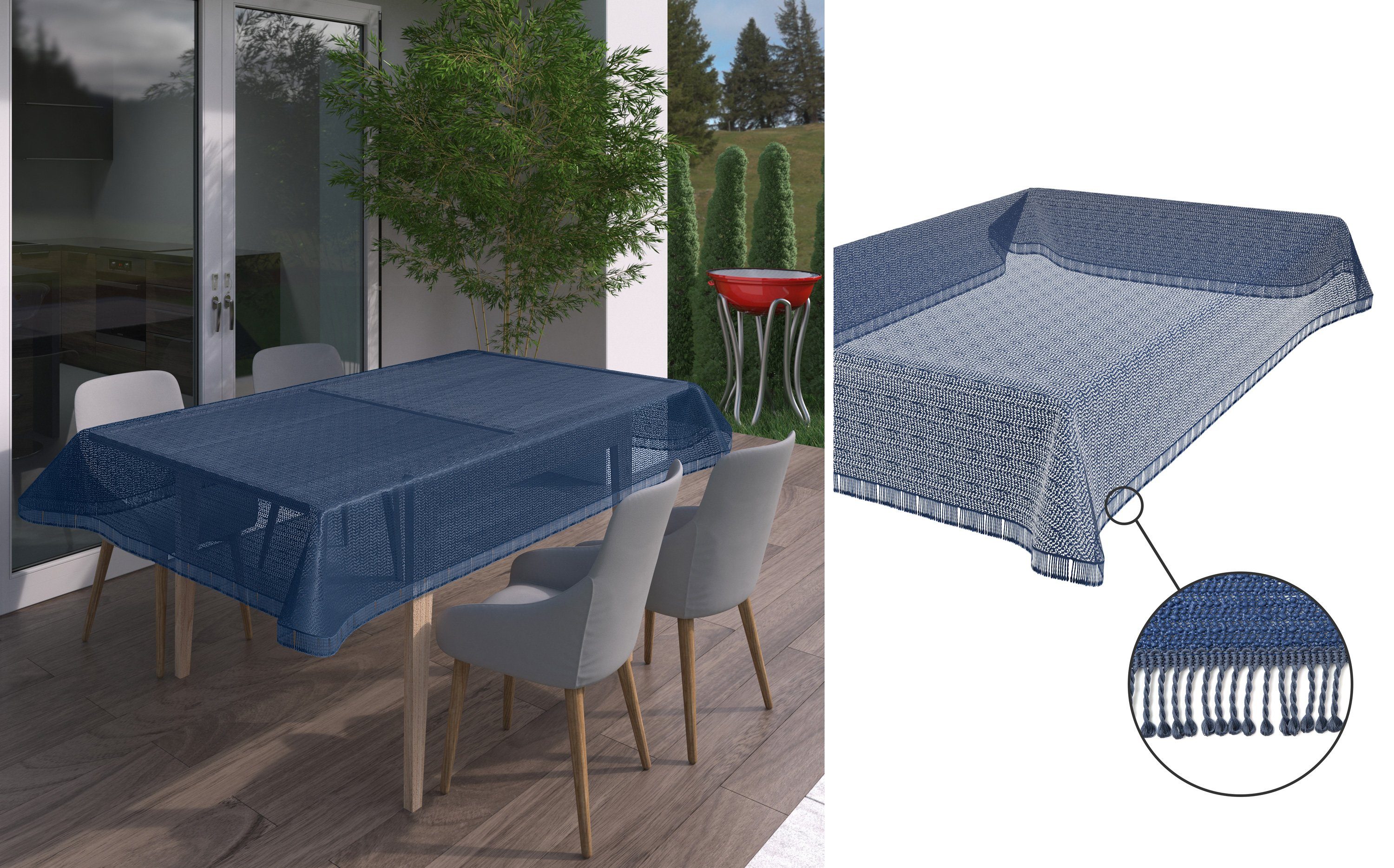 Beautex Tischdecke Gartentischdecke wetterfest Weichschaum mit Fransen, Größe wählbar (1-tlg), Waschbar bis 30°C, rutschhemmend,Sonnenschutz-Imprägnierung