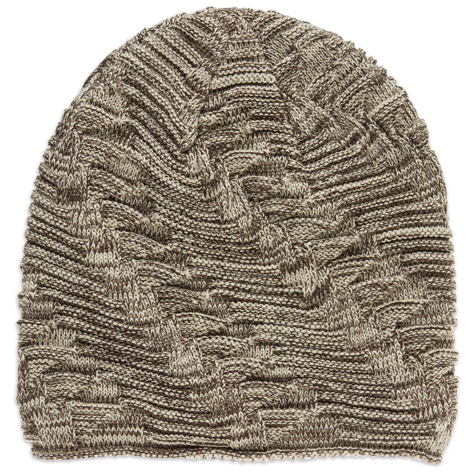 Caspar Muster Mütze gefütterte Flecht beige Feinstrick MU154 stylischem Beanie mit / braun