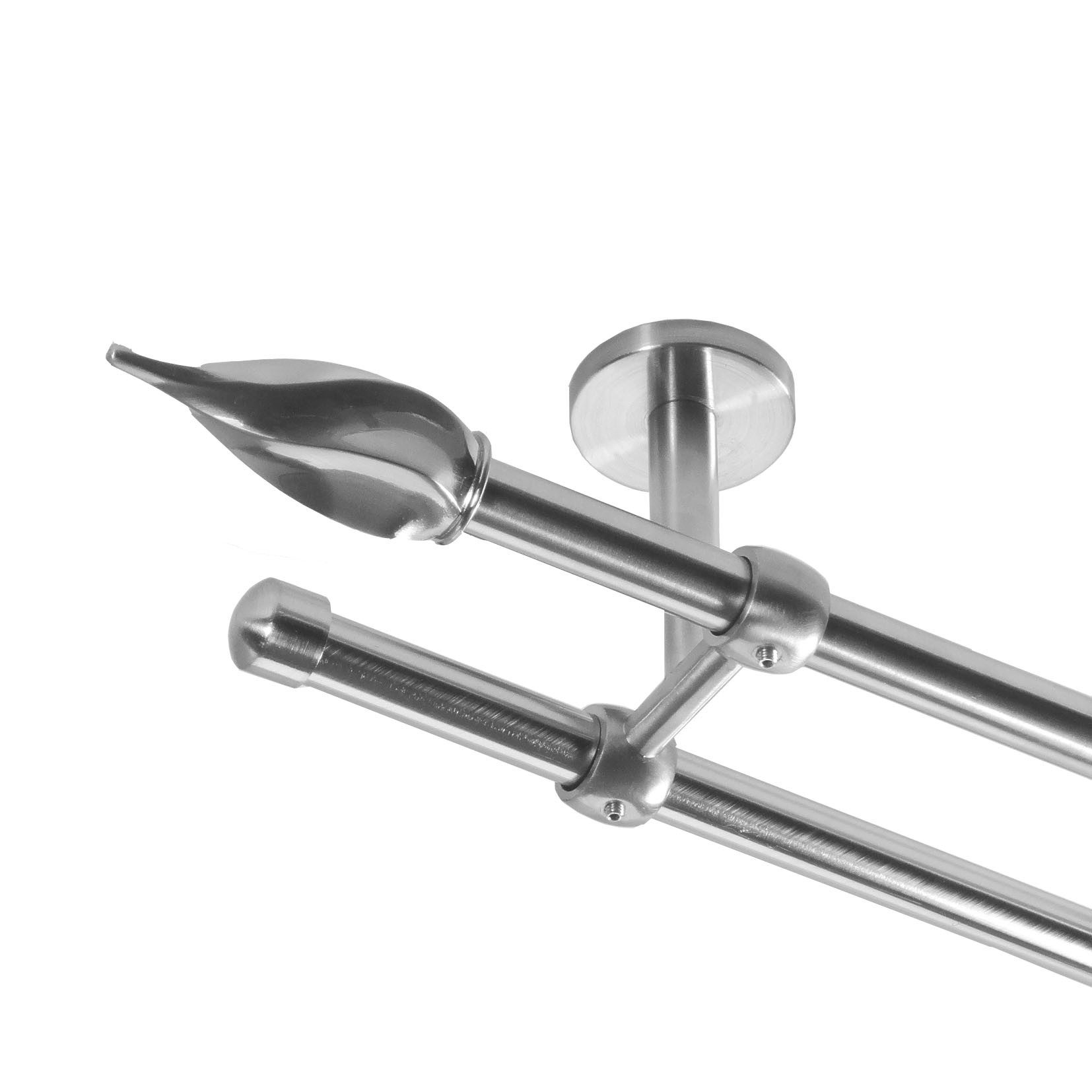 BASIT Gardinenstange Rohr Edelstahloptik 16 mm mit Deckenträgern 280 cm E14, Ø 16 mm, 2-läufig, verschraubt, Metall, D21 280 cm E14 Zwirbel