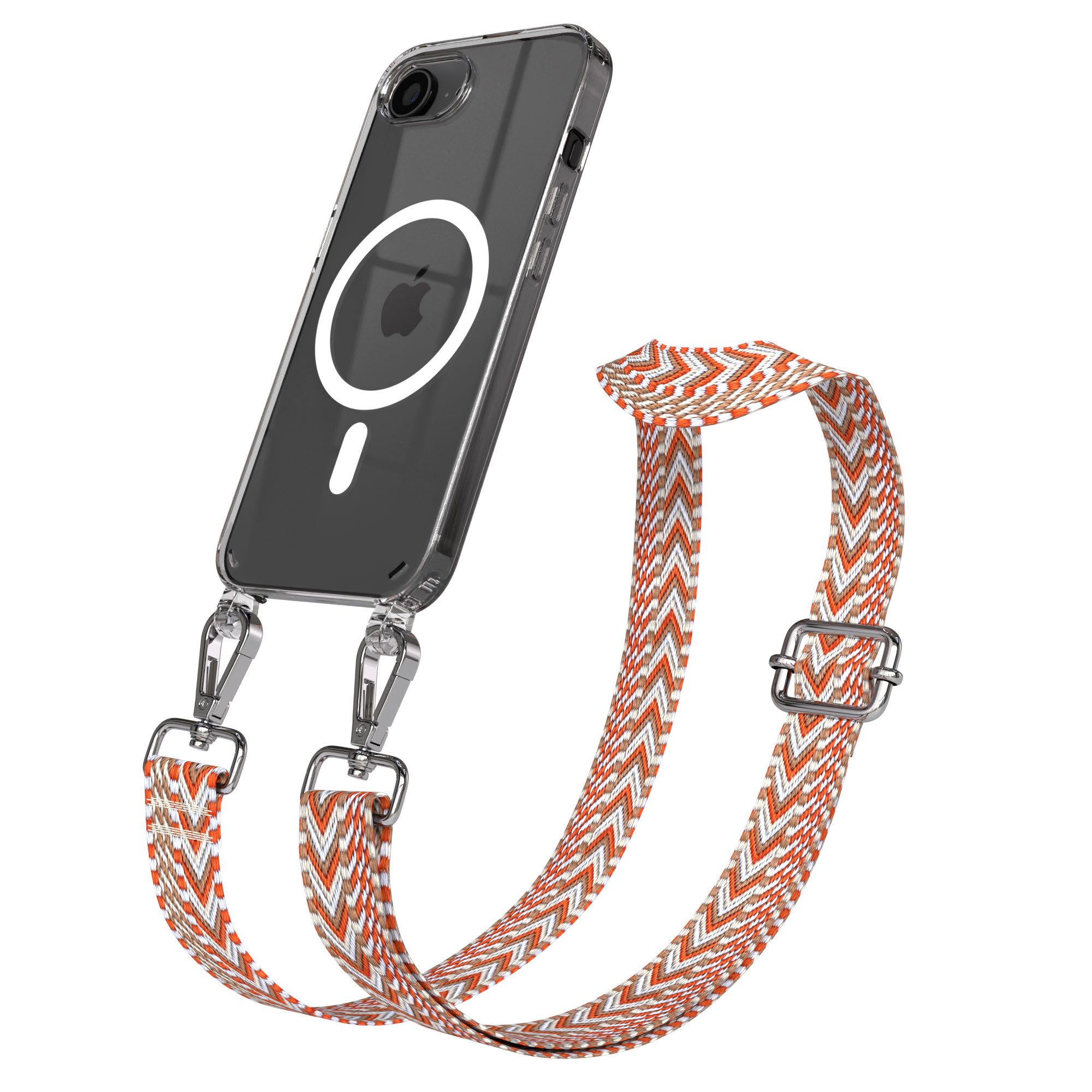 EAZY CASE Handykette Umhängeband MagSafe Hülle für Apple iPhone 16e 6,1 Zoll, Backcover Handyhülle zum Umhängen Ersatzkordel Handy Tasche Orange