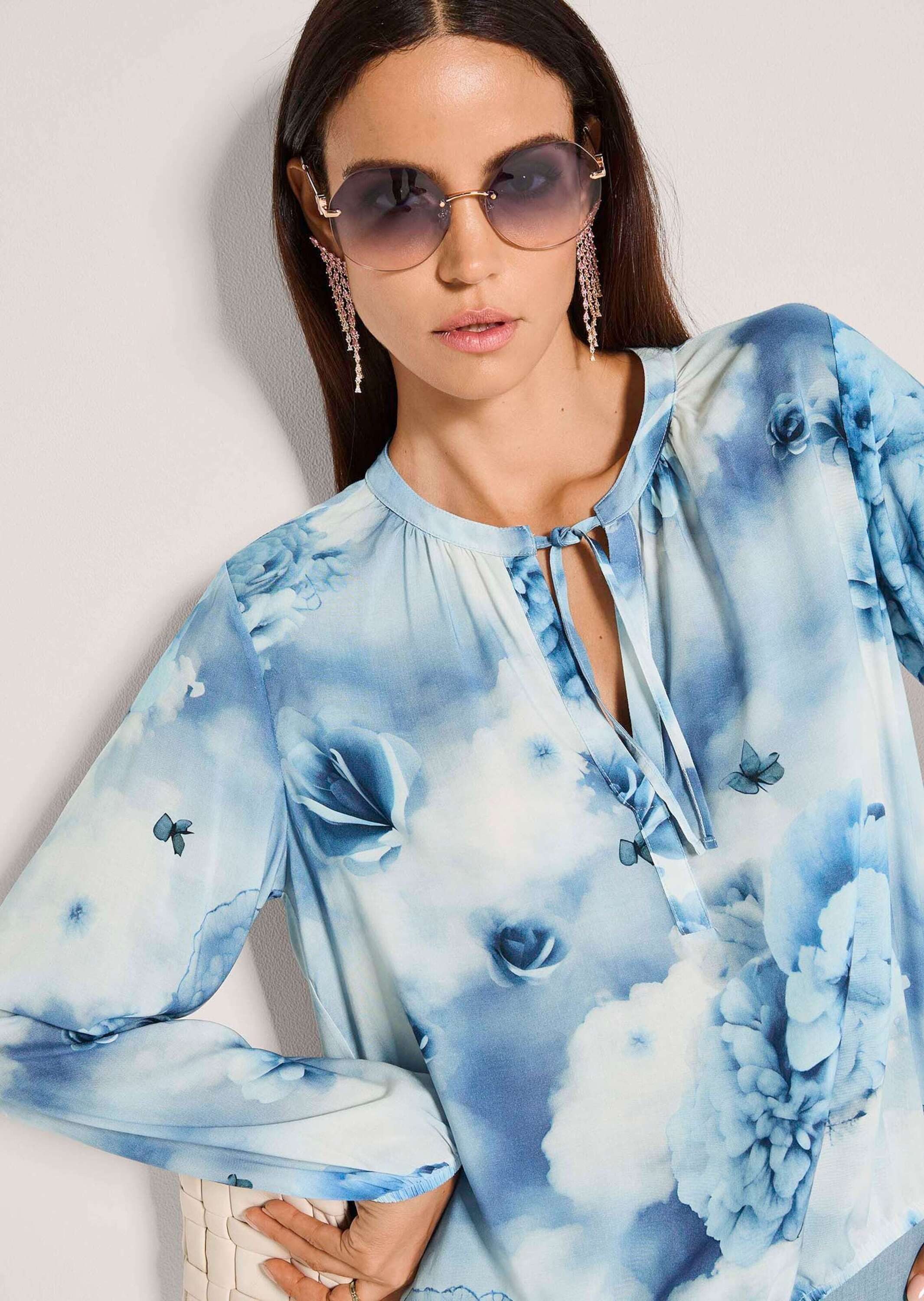 MADELEINE Shirtbluse Druckbluse mit floralem Aquarellprint Viskosebluse mit Rundhals mit Schlitz, elastischen Säumen und Langarm – Bild 3 von 5