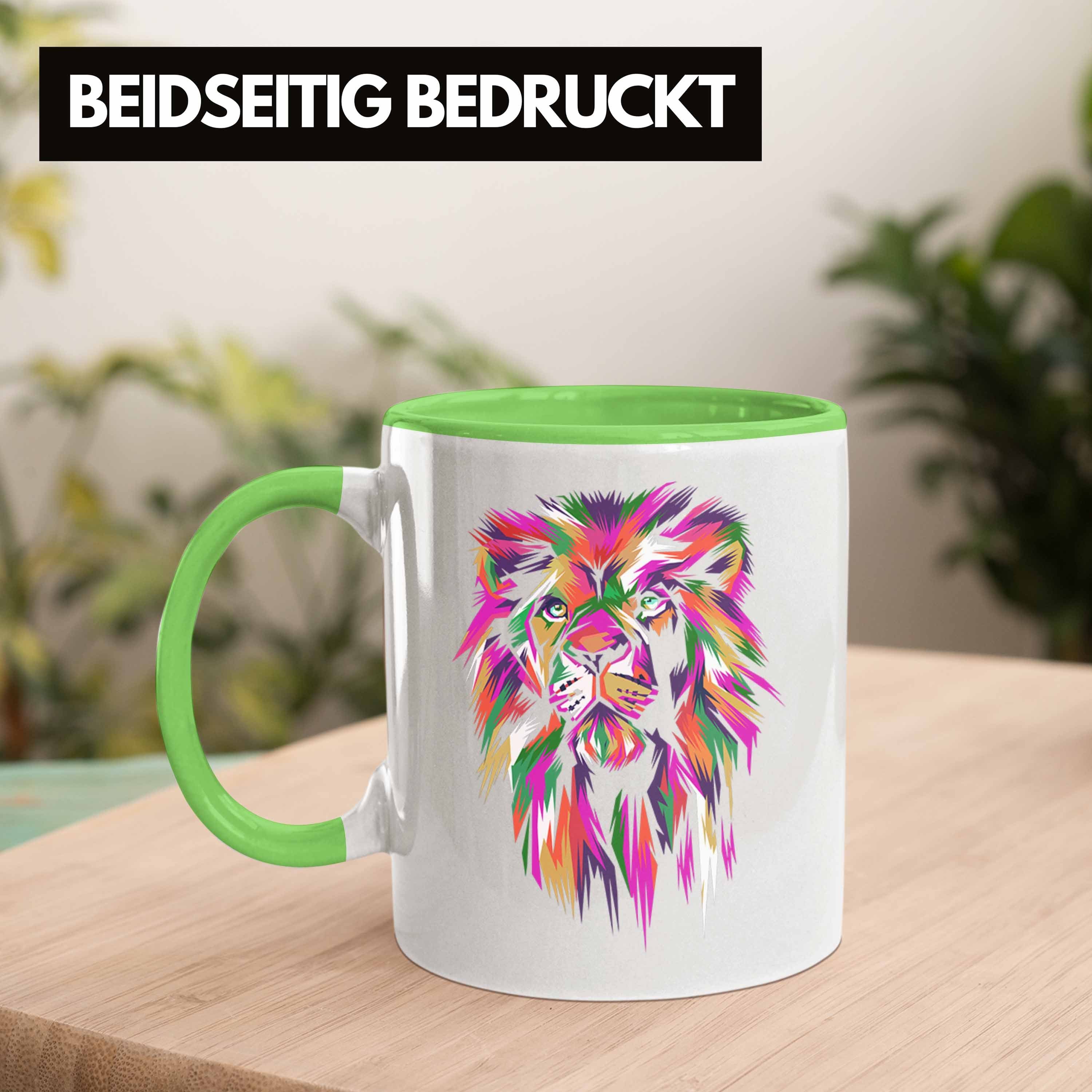 Trendation Tasse Trendation Polygon - Tasse Geschenk Grün Wildniss Löwen-Liebhaber Löwe