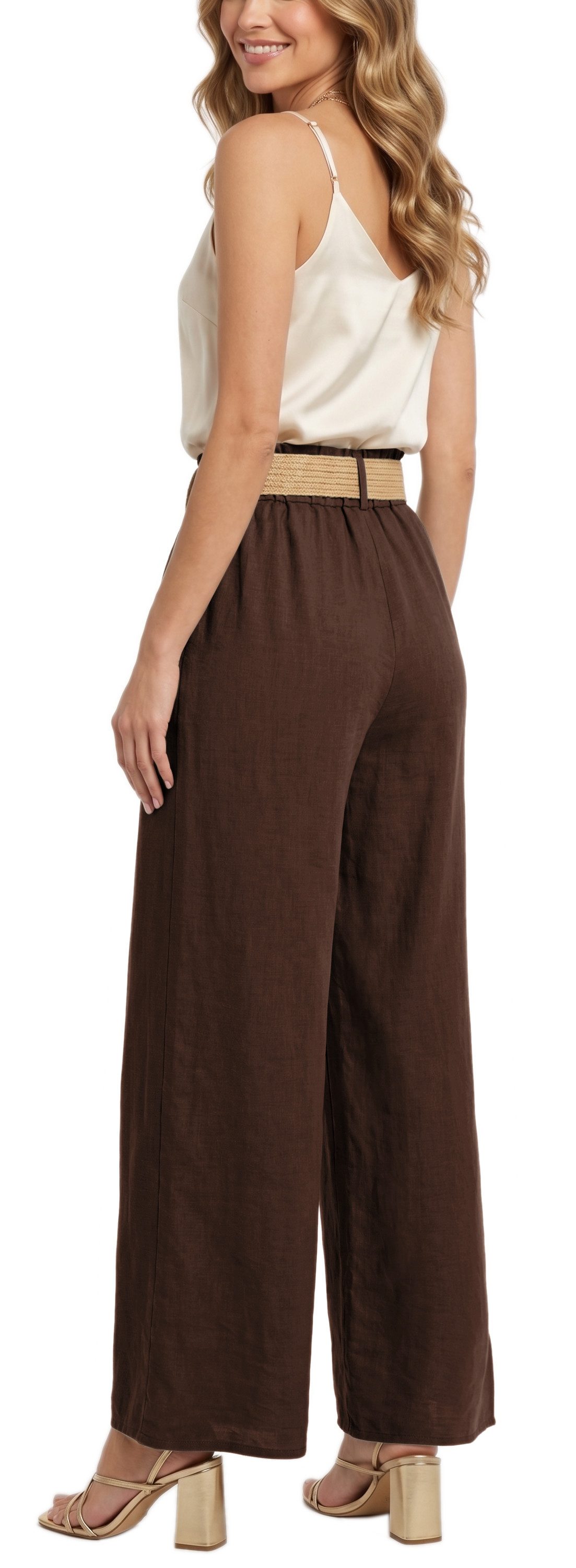 dy_mode Palazzohose Damen High Waist Palazzohose Weitbein Hose Schlupfhose Sommer Strand in Unifarbe, High Waist, mit elastischem Bund