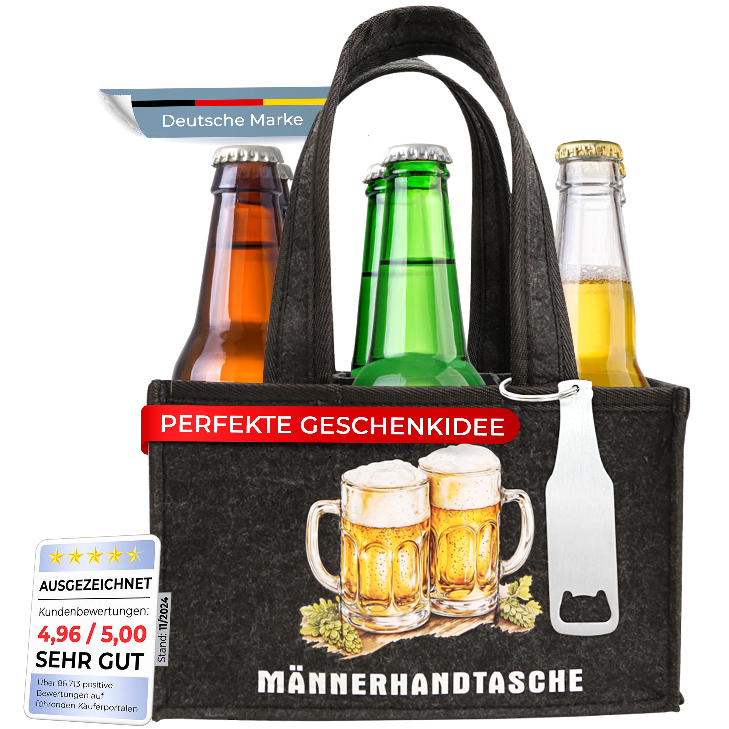 Flaschenträger Männerhandtasche Filz Geschenkset für Männer