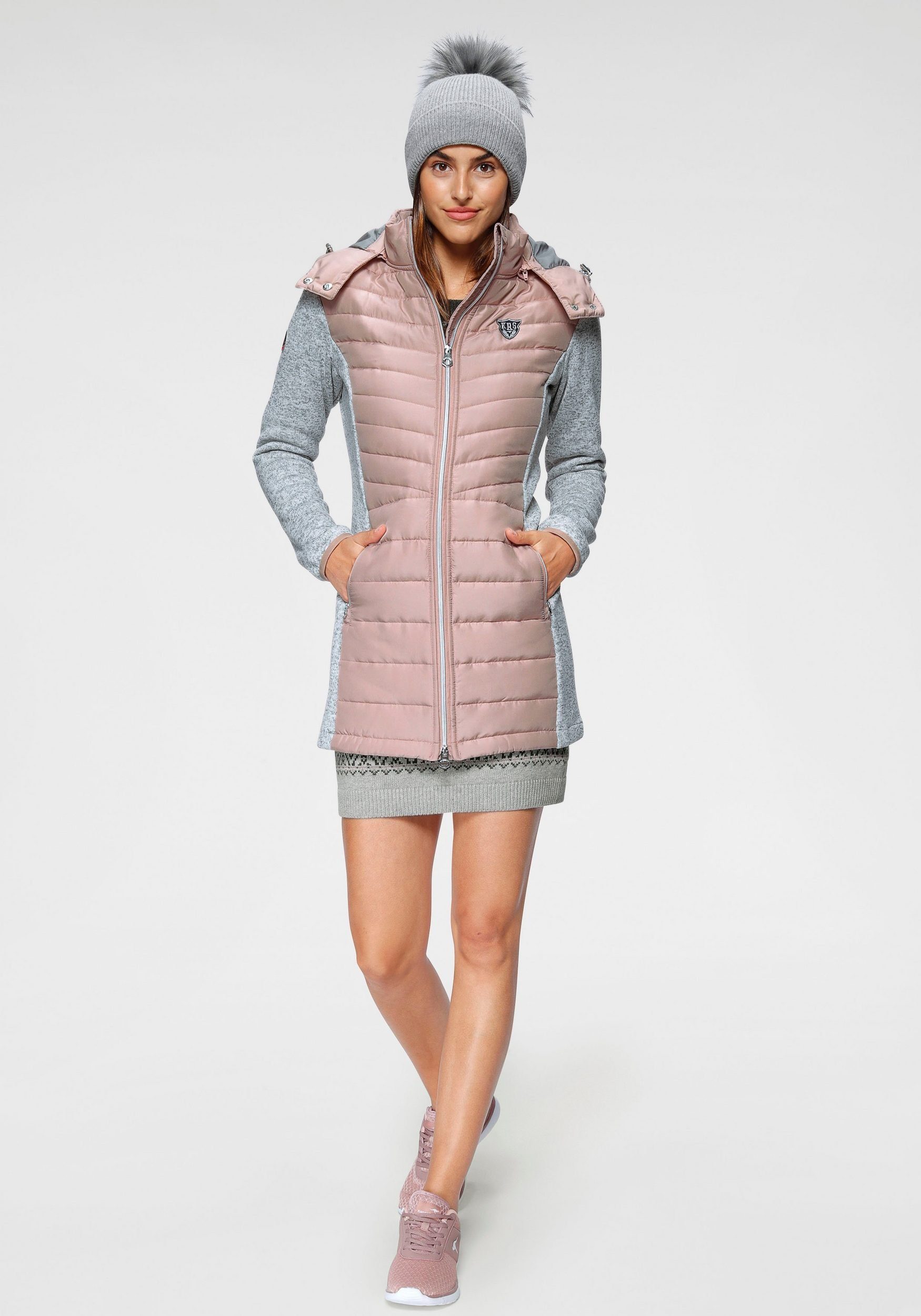 KangaROOS Langjacke im nachhaltigem (Jacke 2-In-1 trendigen grau-rosa Material) aus Look