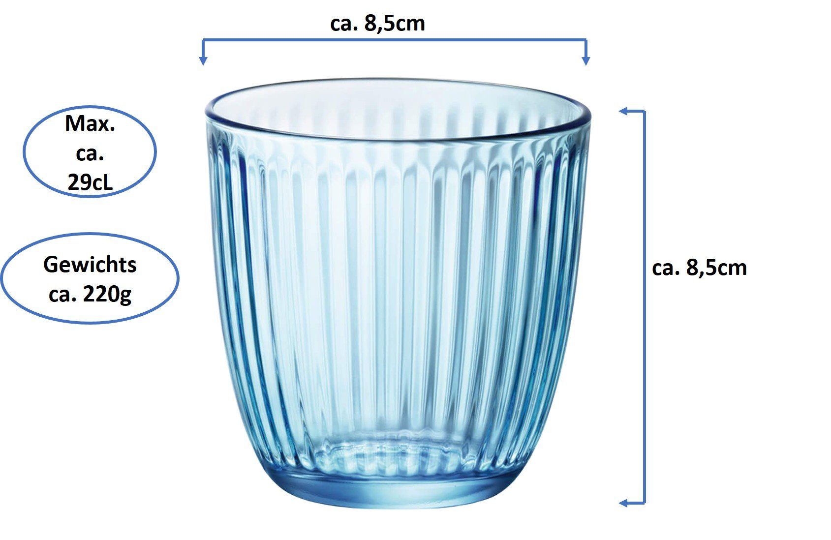Emilja Tumbler-Glas Wassergläser 6 Glas Blau, Line 29cl Whiskybecher 
