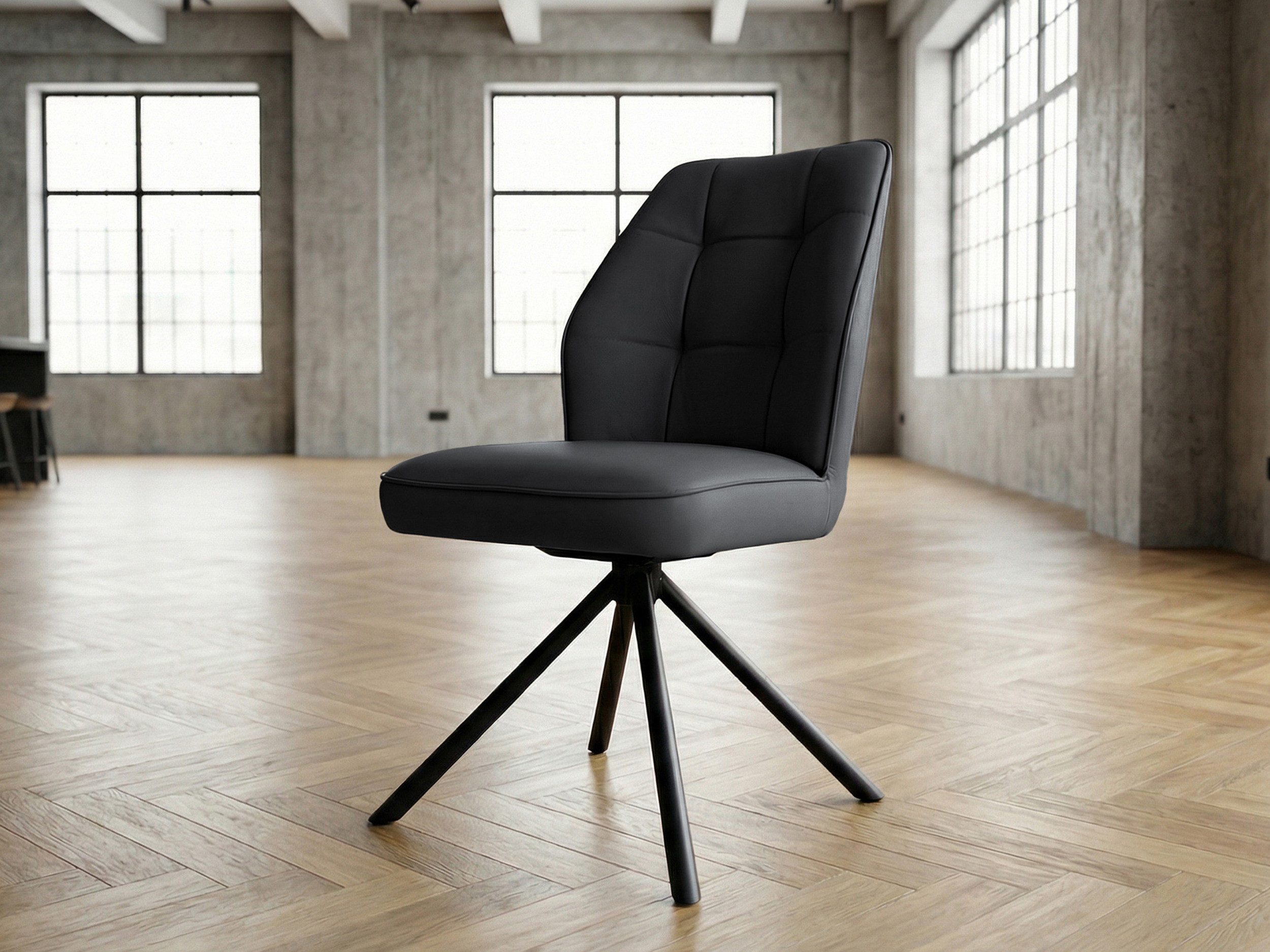 Massivart® Polsterstuhl Echtleder drehbar 360 Grad / Esszimmerstuhl »BRAGA«, mit Nivellierung · Metallgestell schwarz pulverbeschichtet