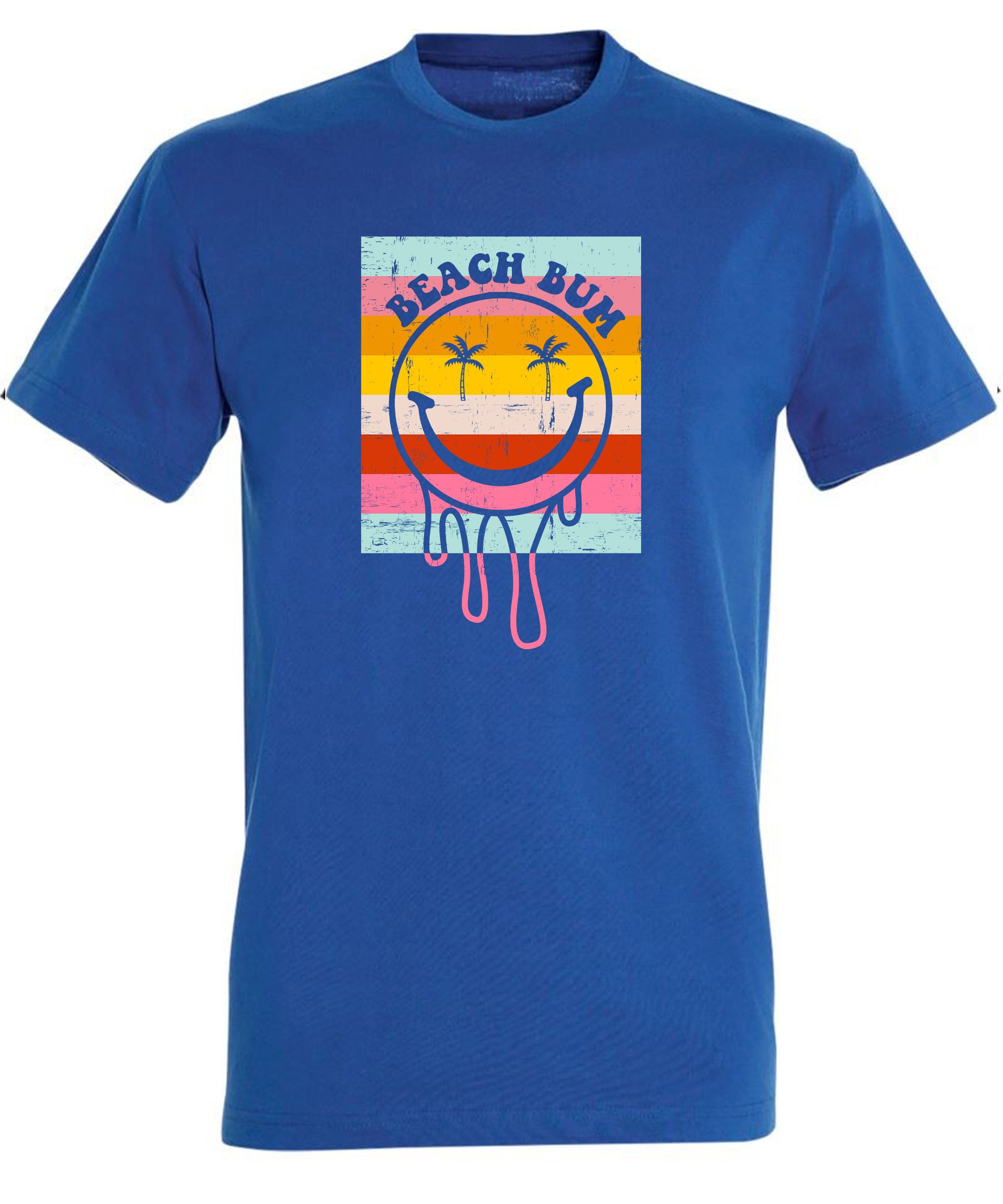 MyDesign24 T-Shirt Herren Smiley Fit, royal Print Aufdruck Smiley - Baumwollshirt Bunter blau mit Bum Shirt Beach Regular i291