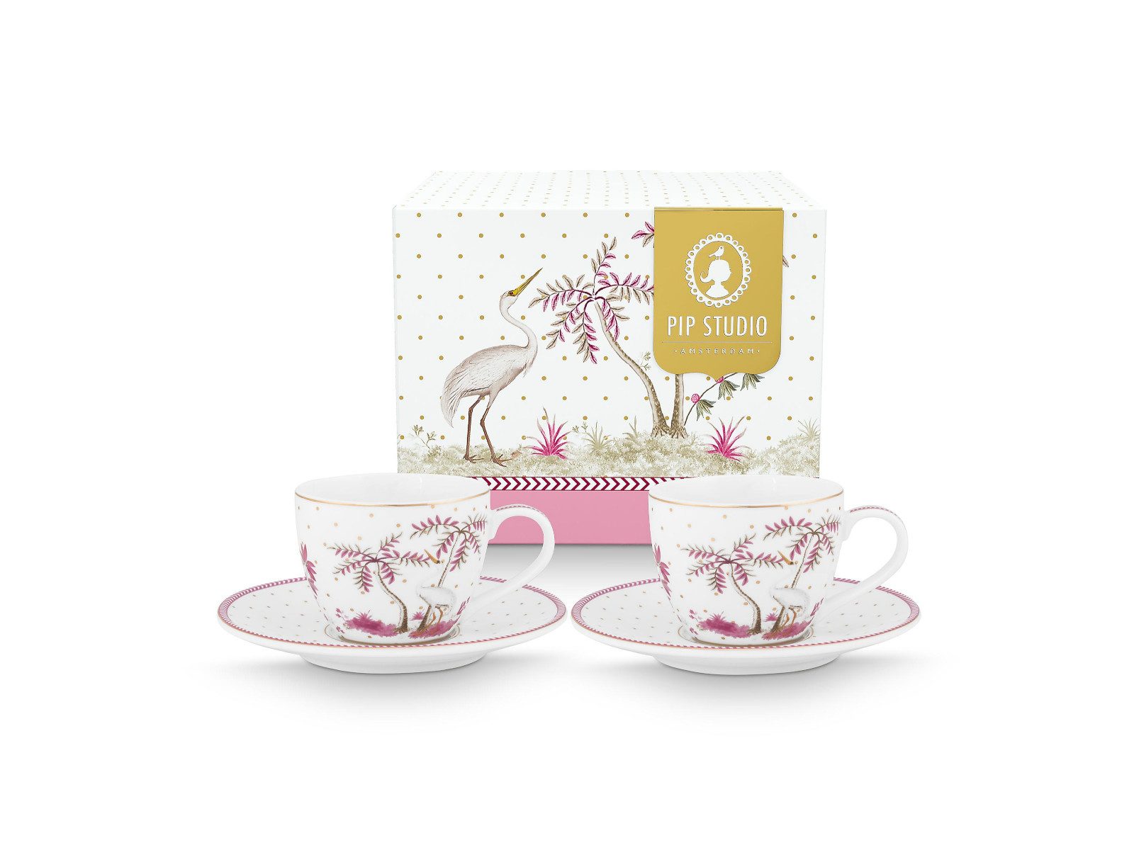 Espressotasse Jolie Dots Gold Pink Espressotasse mit Untertasse 120ml Set2