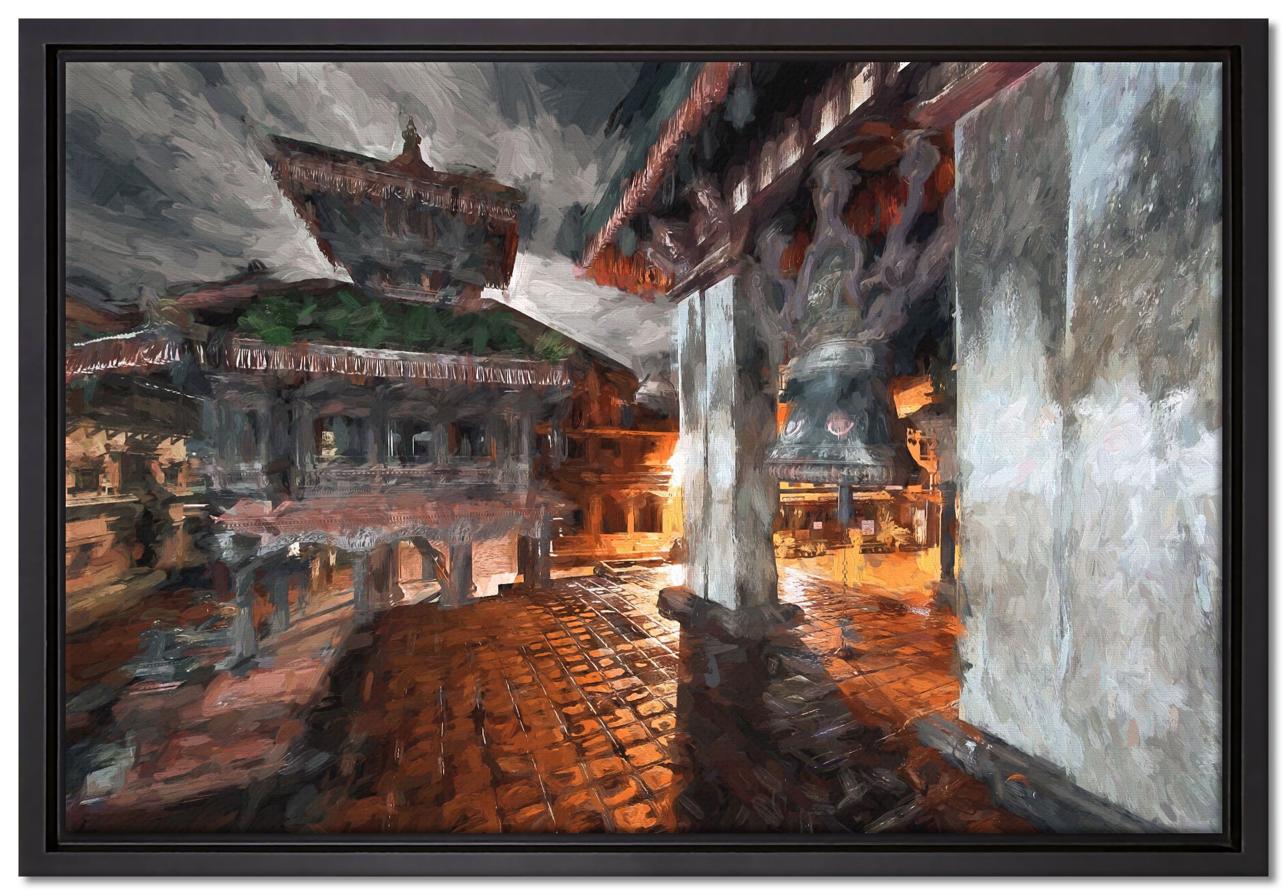 Leinwandbild in bespannt, fertig in Nepal, (1 Zackenaufhänger St), Schattenfugen-Bilderrahmen Wanddekoration Leinwandbild Pixxprint Stadt einem inkl. gefasst, alte