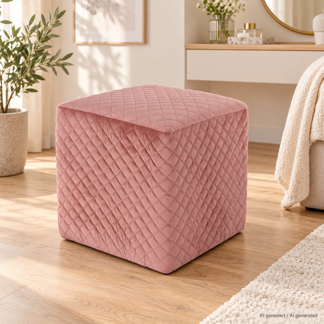 matrasa Polsterhocker CUBE Altrosa Velours - Samt Rosa Sitzhocker Hocker 32x32x34cm