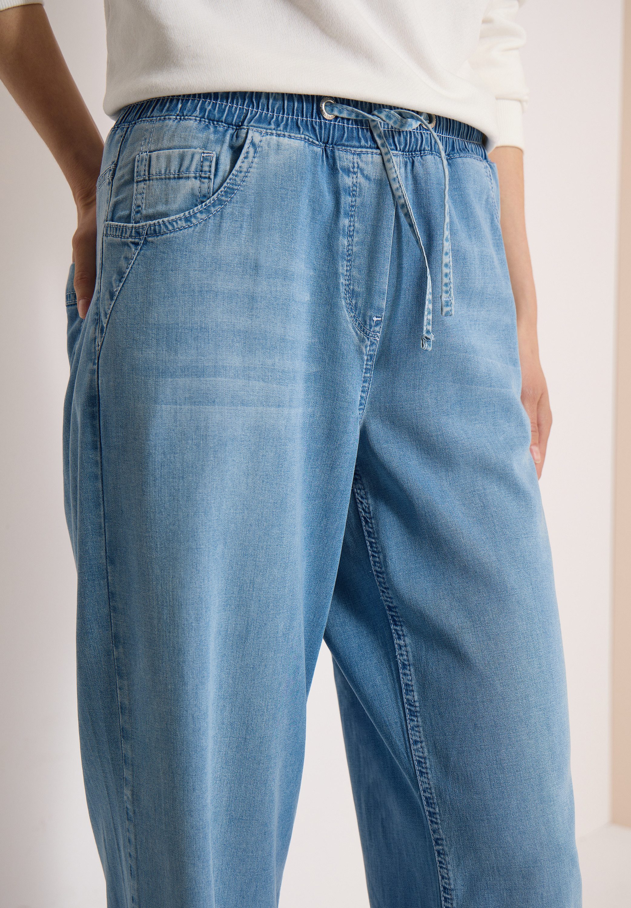 CECIL Loose-fit-Jeans Style Neele mit elastischem Bund und Kordelzug