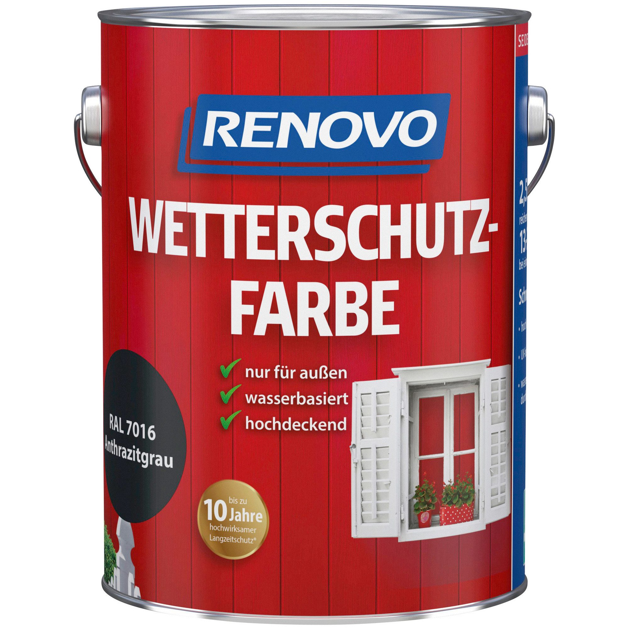Renovo Wetterschutzfarbe Anthrazitgrau RAL 7016, rollen,streichen,seidenglänzend