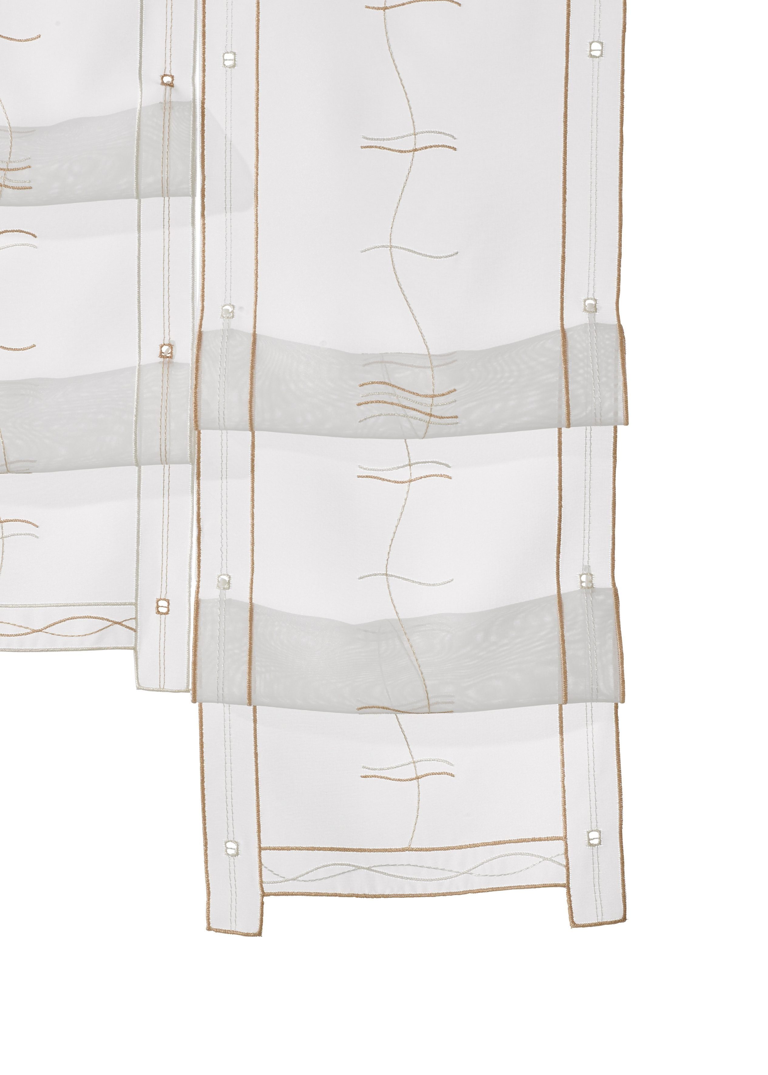 Selina, Stangendurchzug (1 Raffung mocca/champagner bestickt, Stickerei, Voile, transparent, Hochraff, Gardine, Weckbrodt, transparent, Voile, St), Scheibengardine