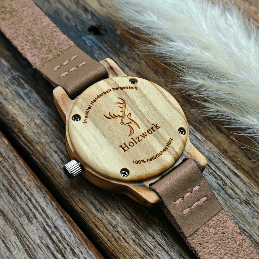 Holzwerk Quarzuhr CLARA BROWN & Holz Leder beige Kinder kleine Armband Uhr, braun