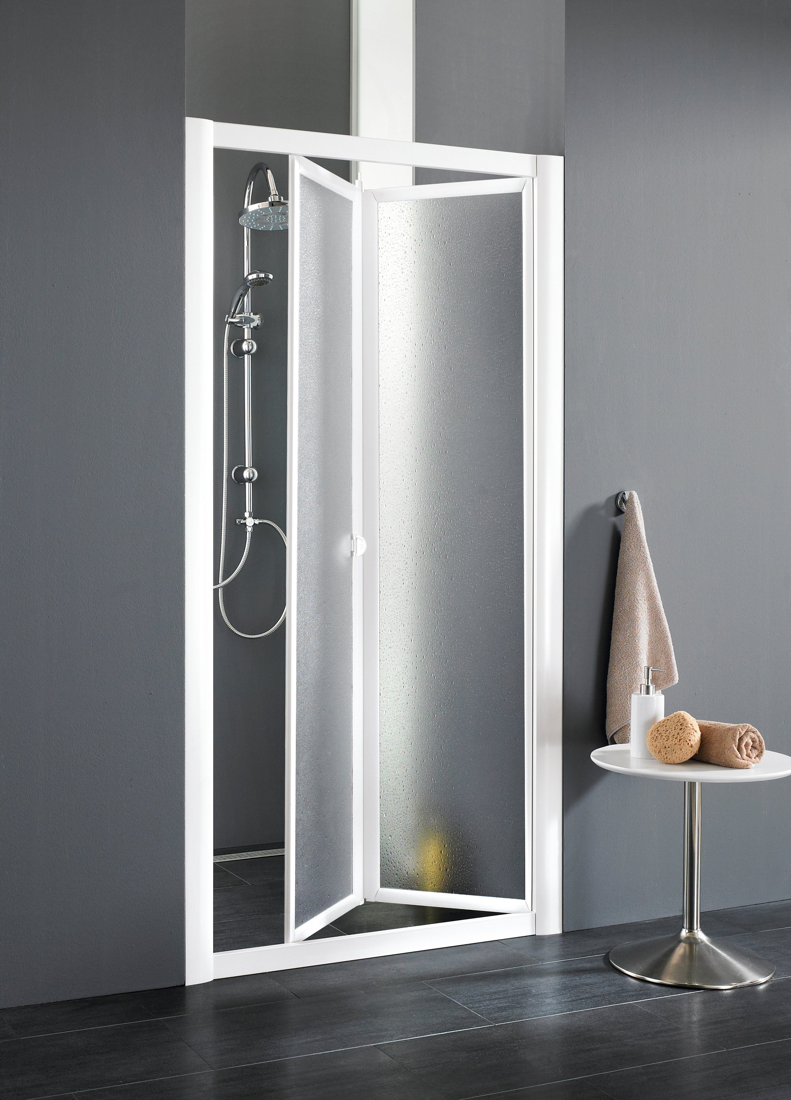 Forte Dusch-Falttür Domino, 81x185 cm, Acrylglas, mit Verstellbereich