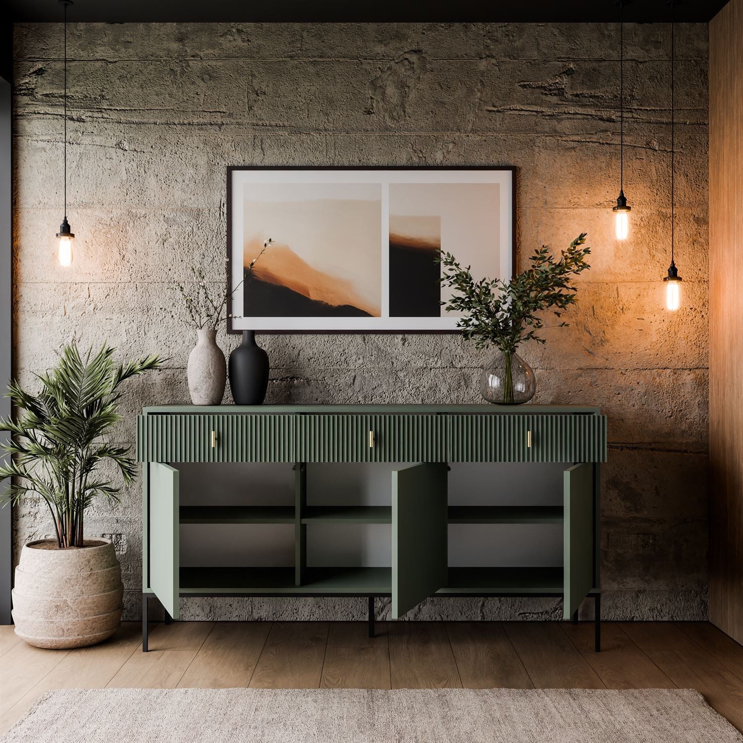 Lookway Kommode MIDNIGHT 3D3S mit drei Schubladen auf Gestell